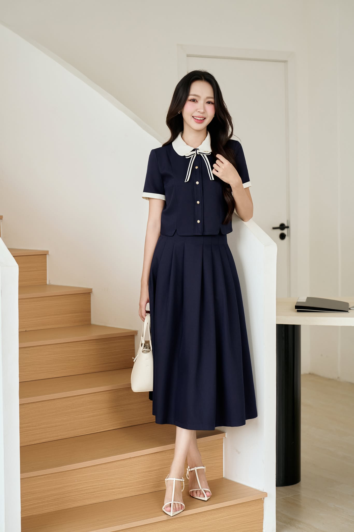 CHÂN VÁY DÀI DIỄU LY XẾP LEIA - XANH THAN - S