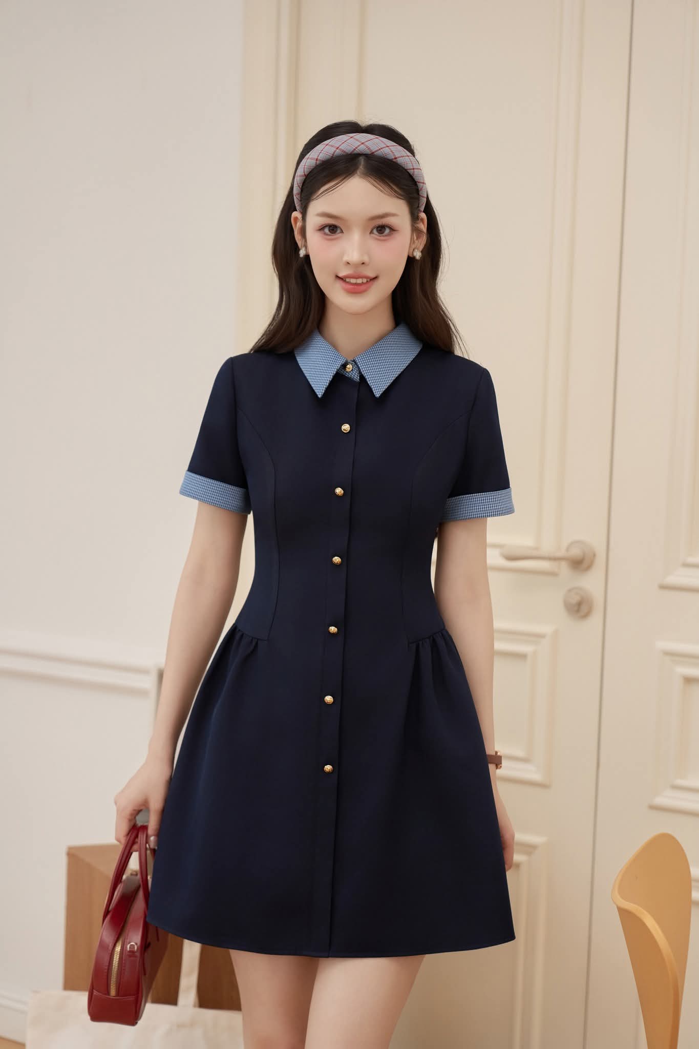 ĐẦM NHÚN HÔNG CỔ SƠMI ZANE