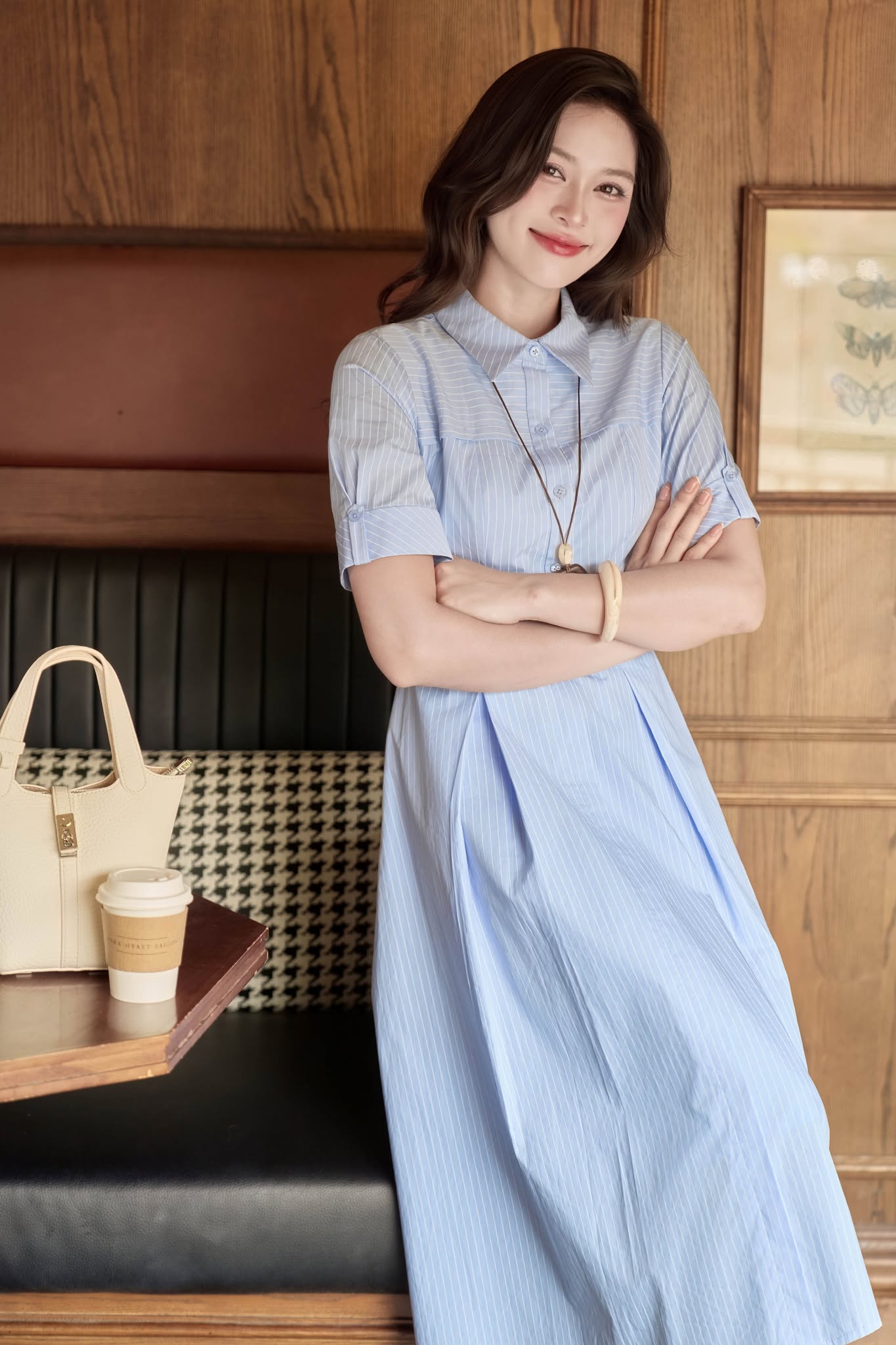 ĐẦM SƠ MI KẺ KÈM ĐAI CAMI