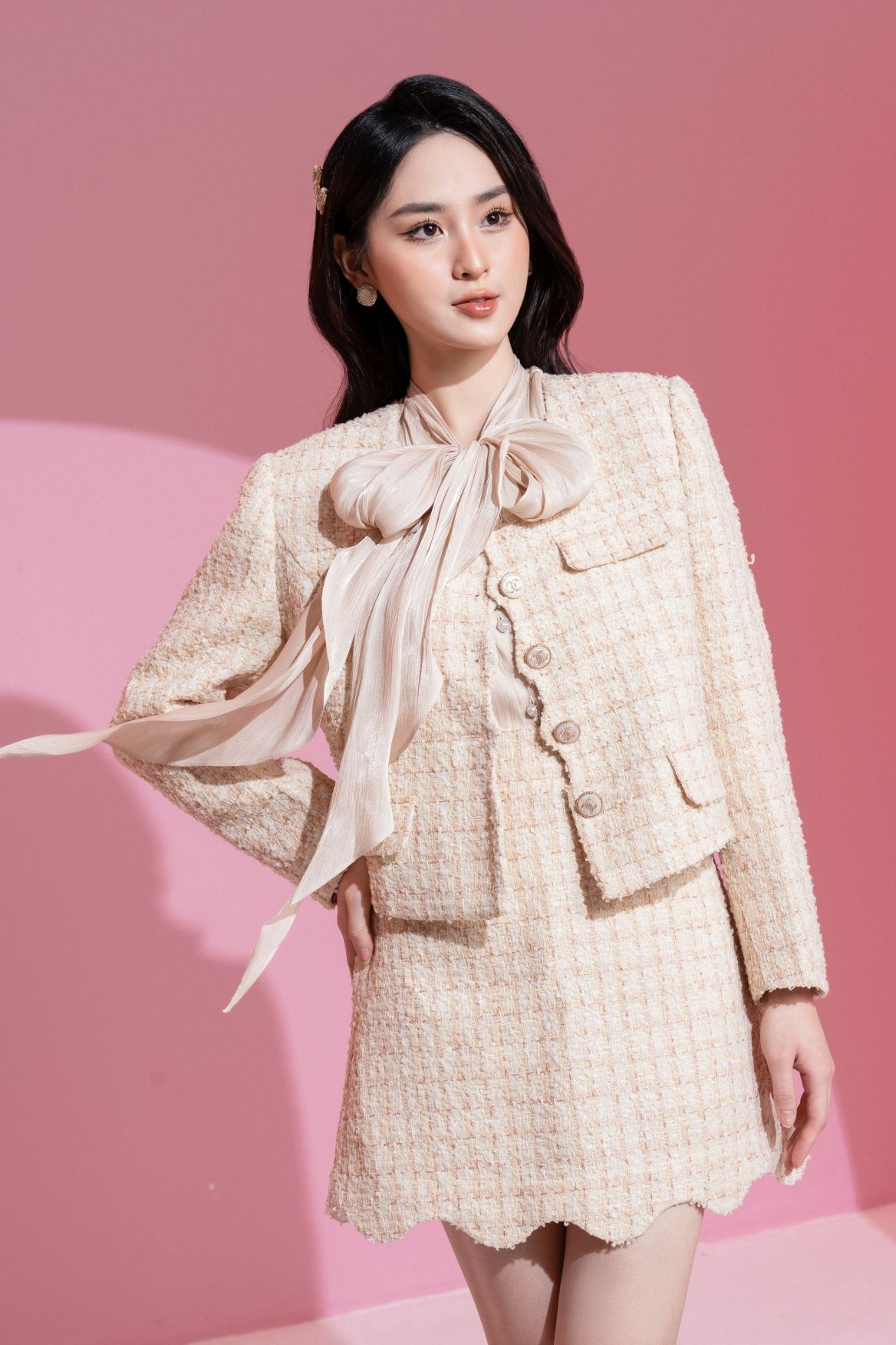 Đầm tweed 2 dây đính cúc có túi KK106-34 | Thời trang công sở K&K Fashion