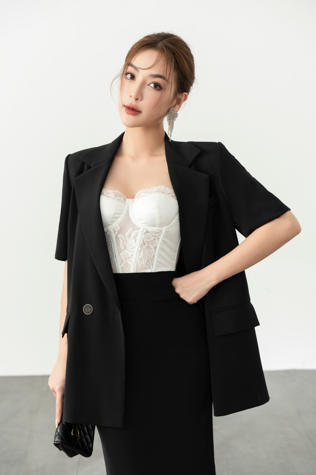 Set đồ bộ, áo cộc tay cổ vest, quần sooc | Shopee Việt Nam