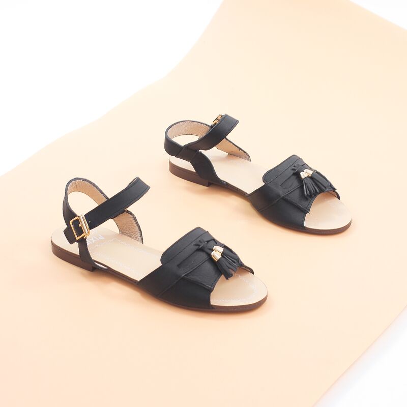 Giày Sandal Bệt Da Thật Gắn Nơ Chuông X469