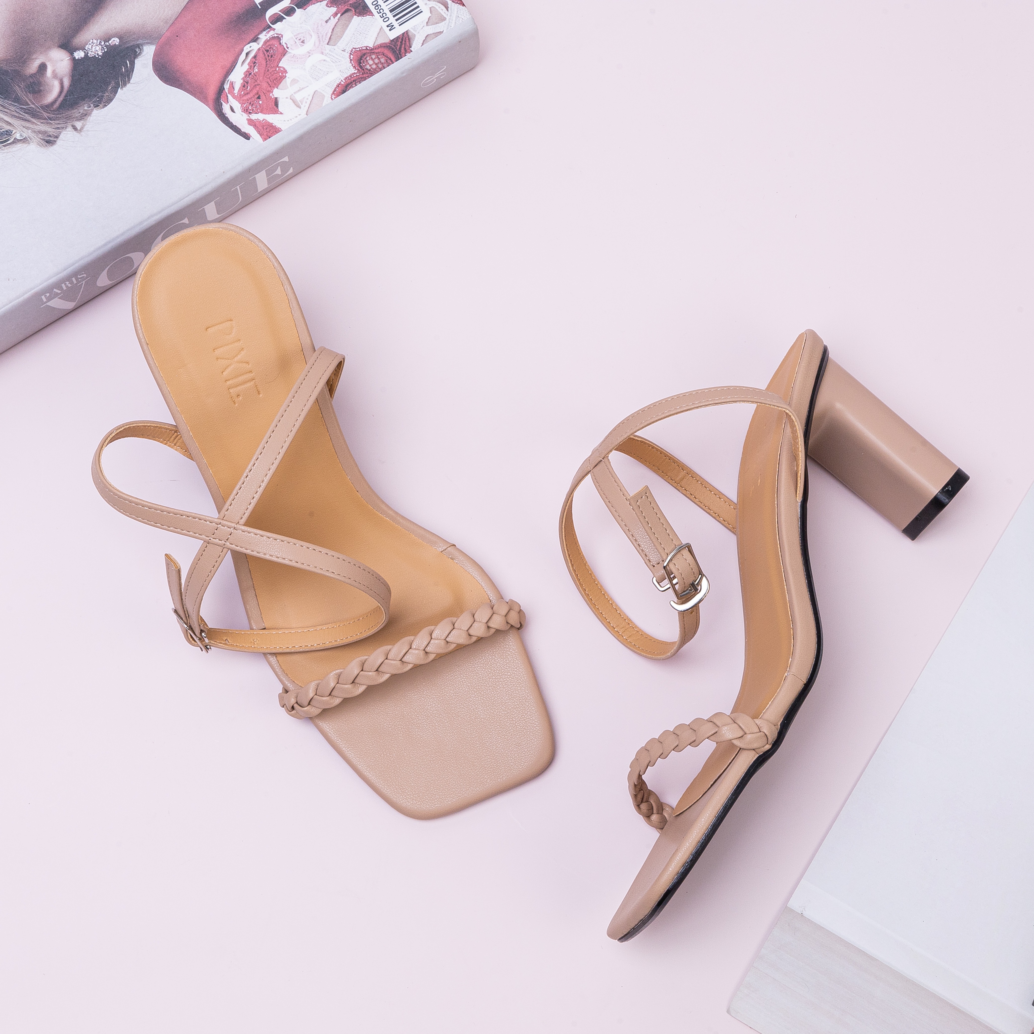 Giày Sandal Cao Gót 7cm Quai Thắt Bím H053