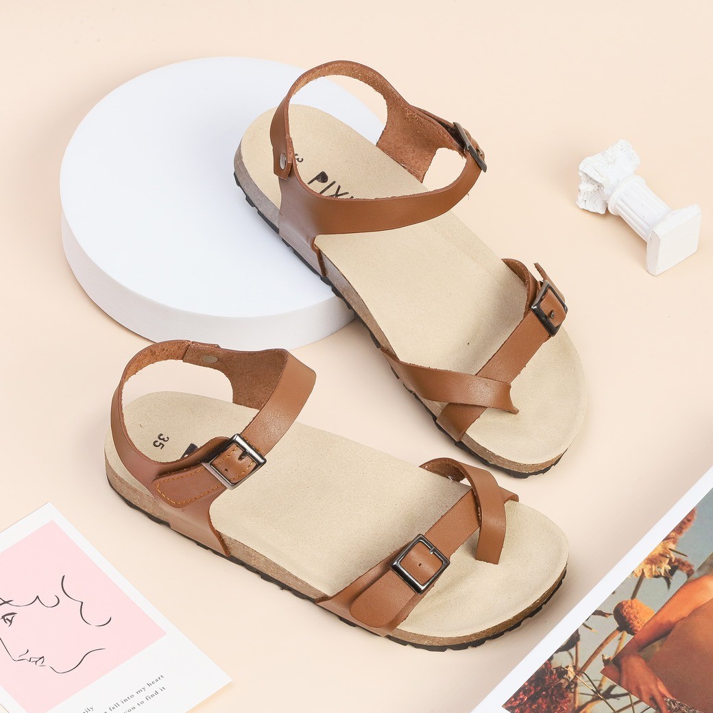 Giày Sandal Bệt Da Thật Quai Dán H086