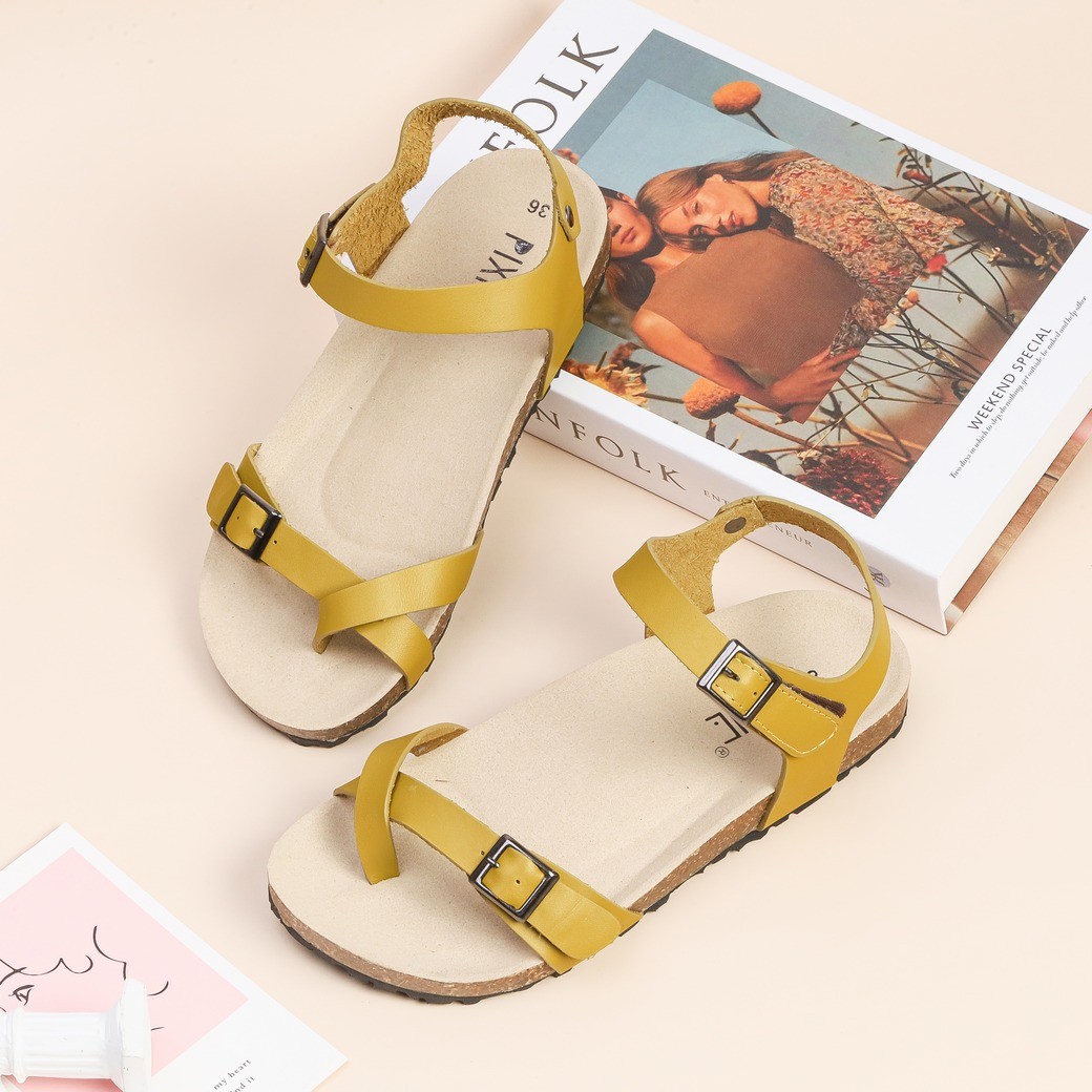 Giày Sandal Bệt Da Thật Quai Dán H086