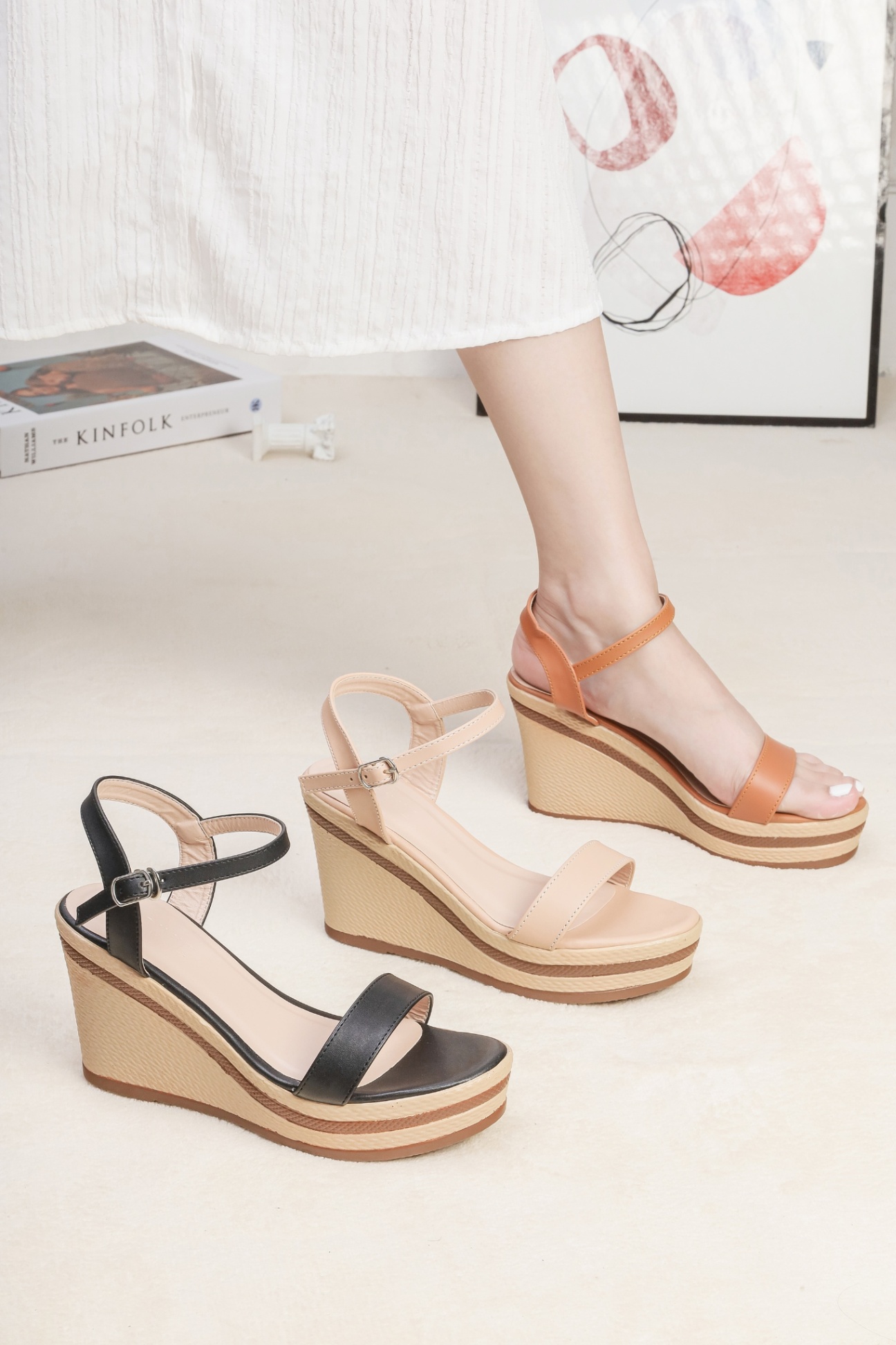 Giày Sandal Đế Xuồng 9cm Quai Ngang H093