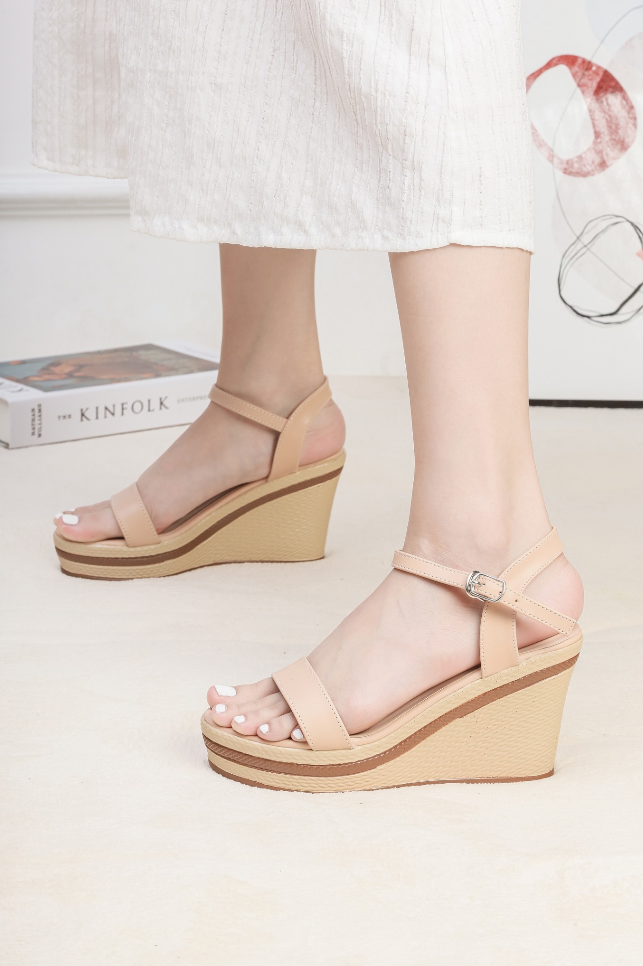 Giày Sandal Đế Xuồng 9cm Quai Ngang H093