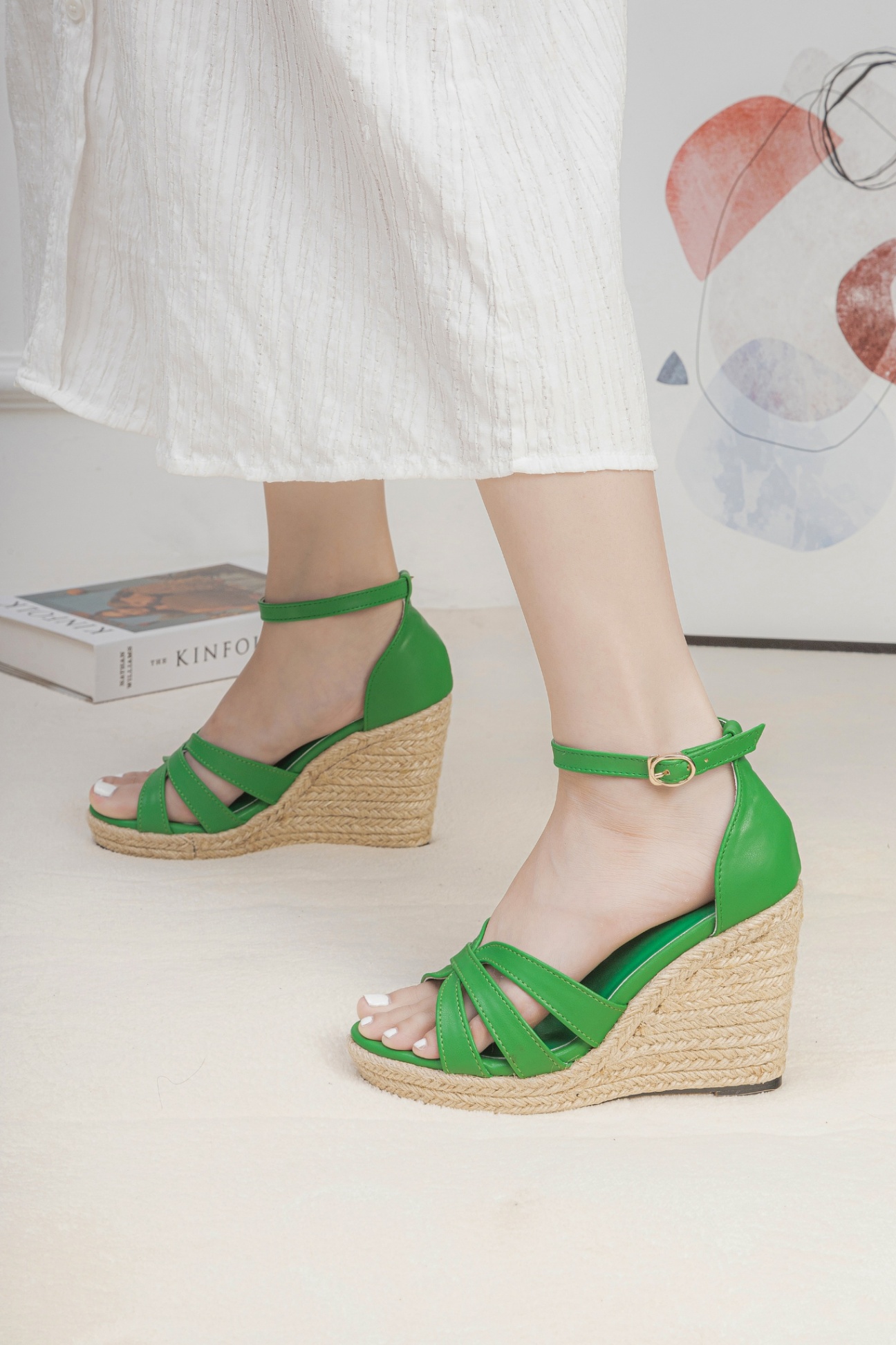 Giày Sandal Đế Xuồng 9cm Quai Đan Chéo H099