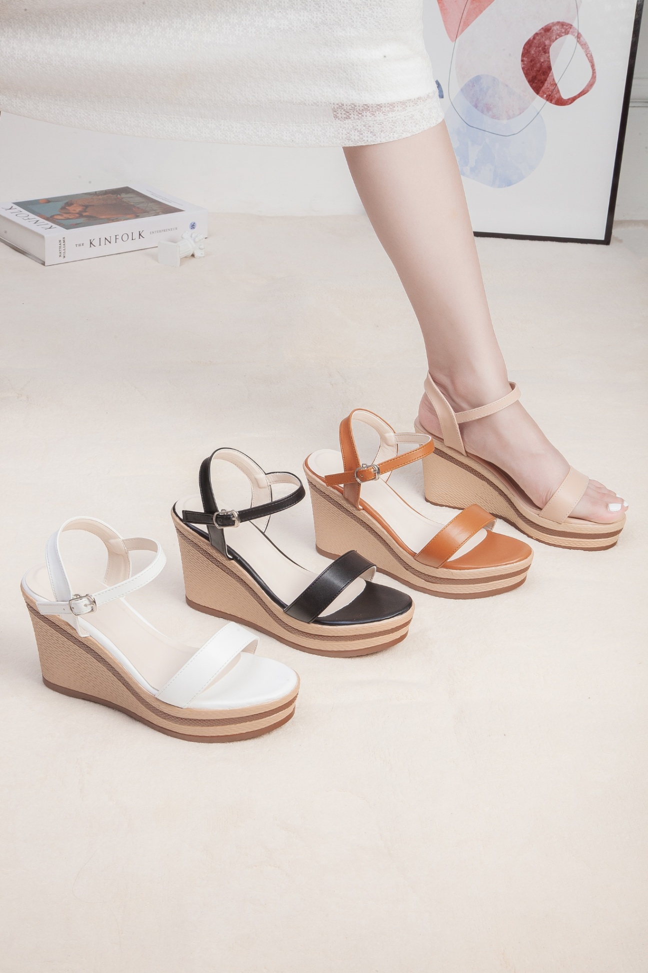 [Form nhỏ] Giày Sandal Đế Xuồng 9cm Quai Ngang H100