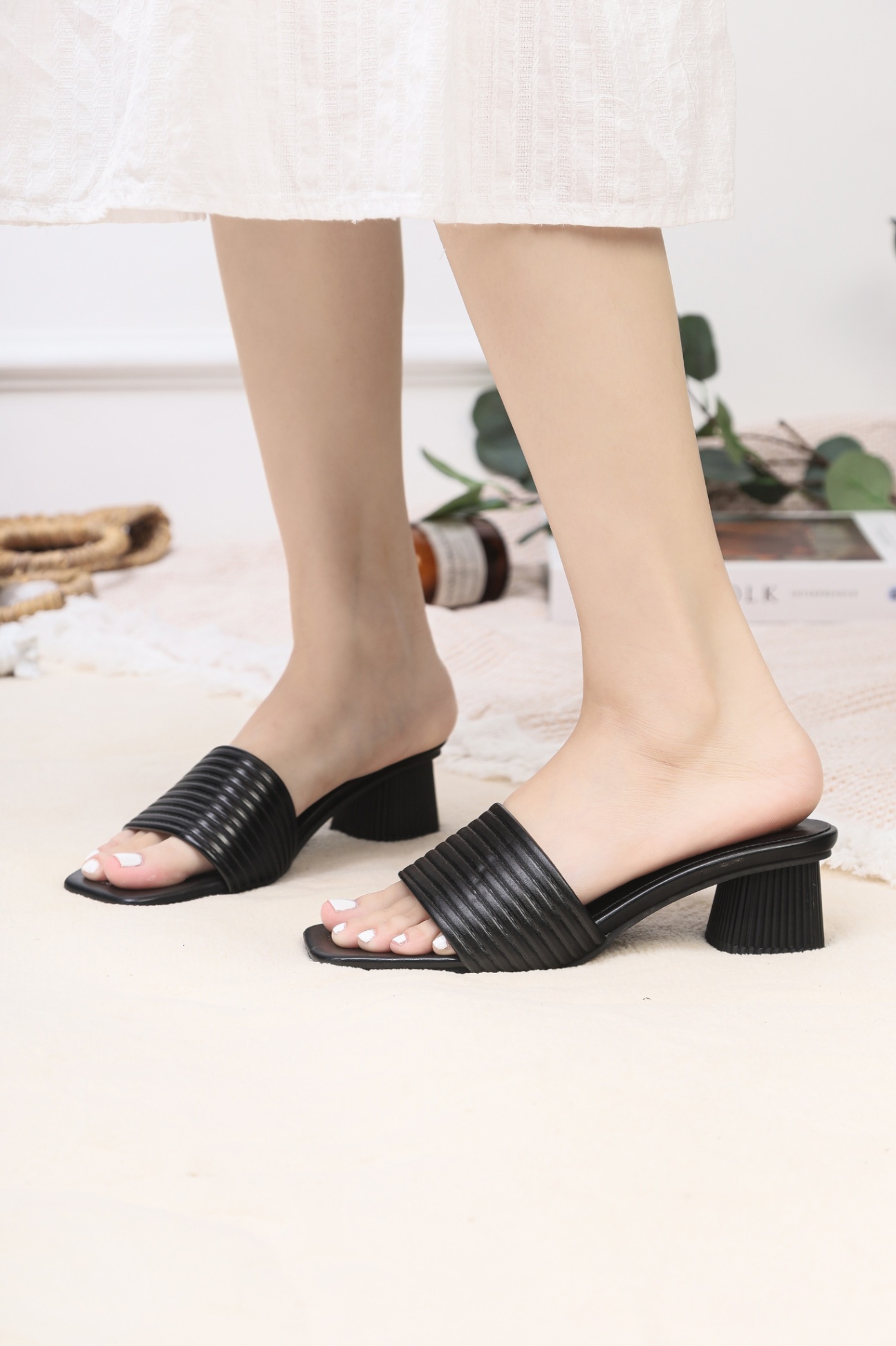 Guốc Cao Gót 5cm Quai Kẻ Ngang E117