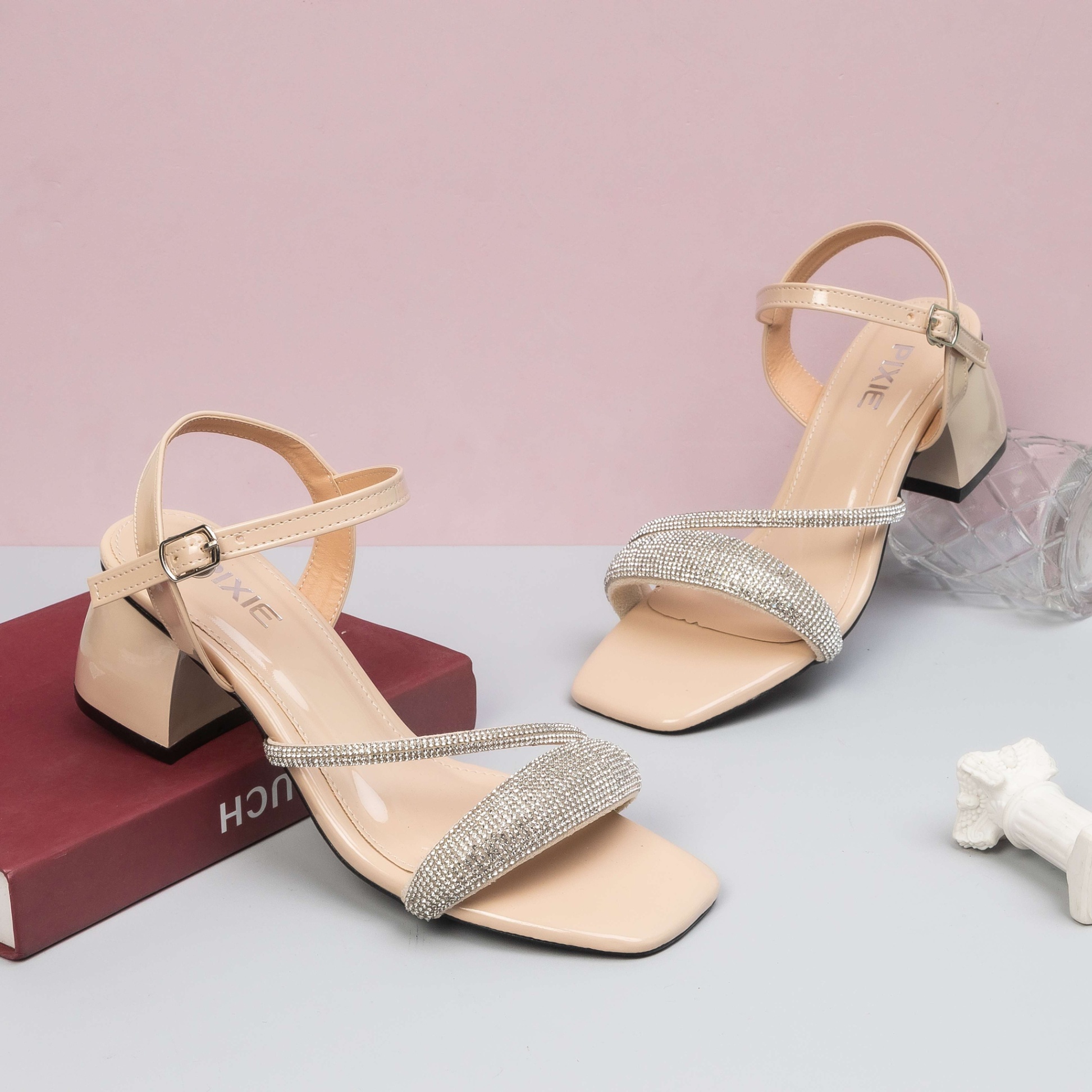 Giày Sandal Cao Gót 5cm Quai Đính Đá E252