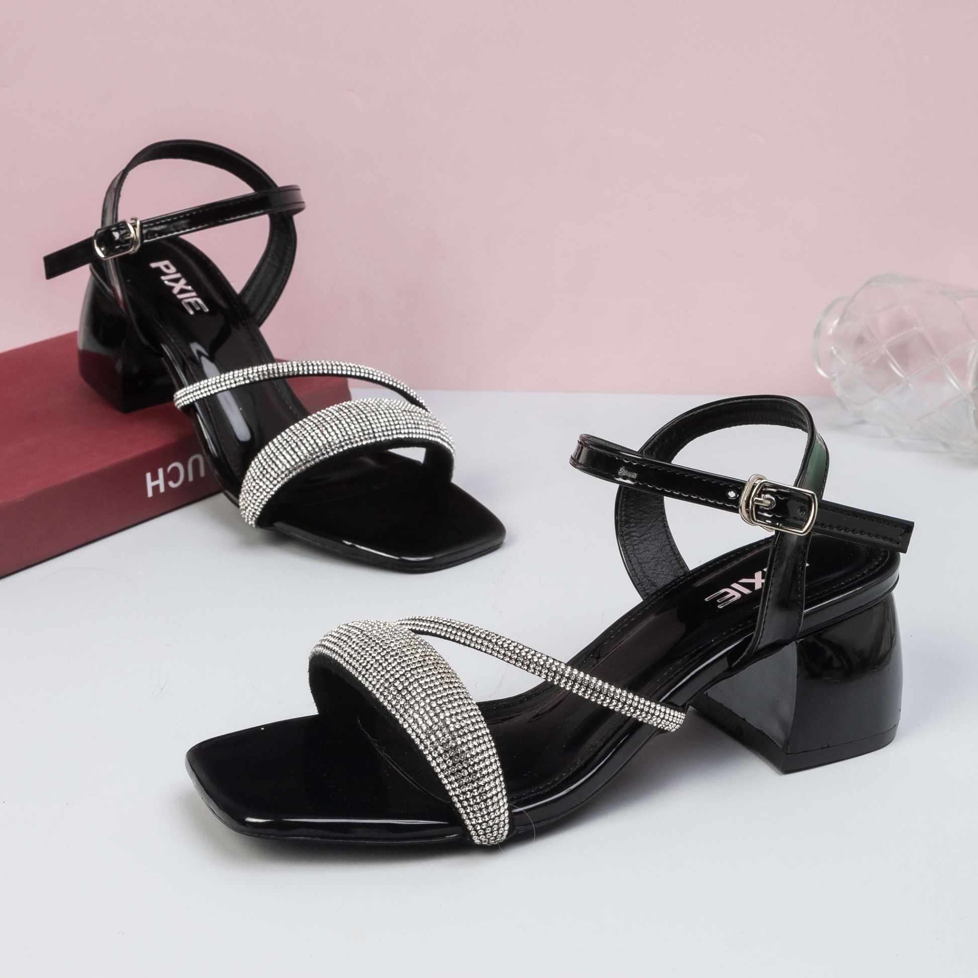 Giày Sandal Cao Gót 5cm Quai Đính Đá E252