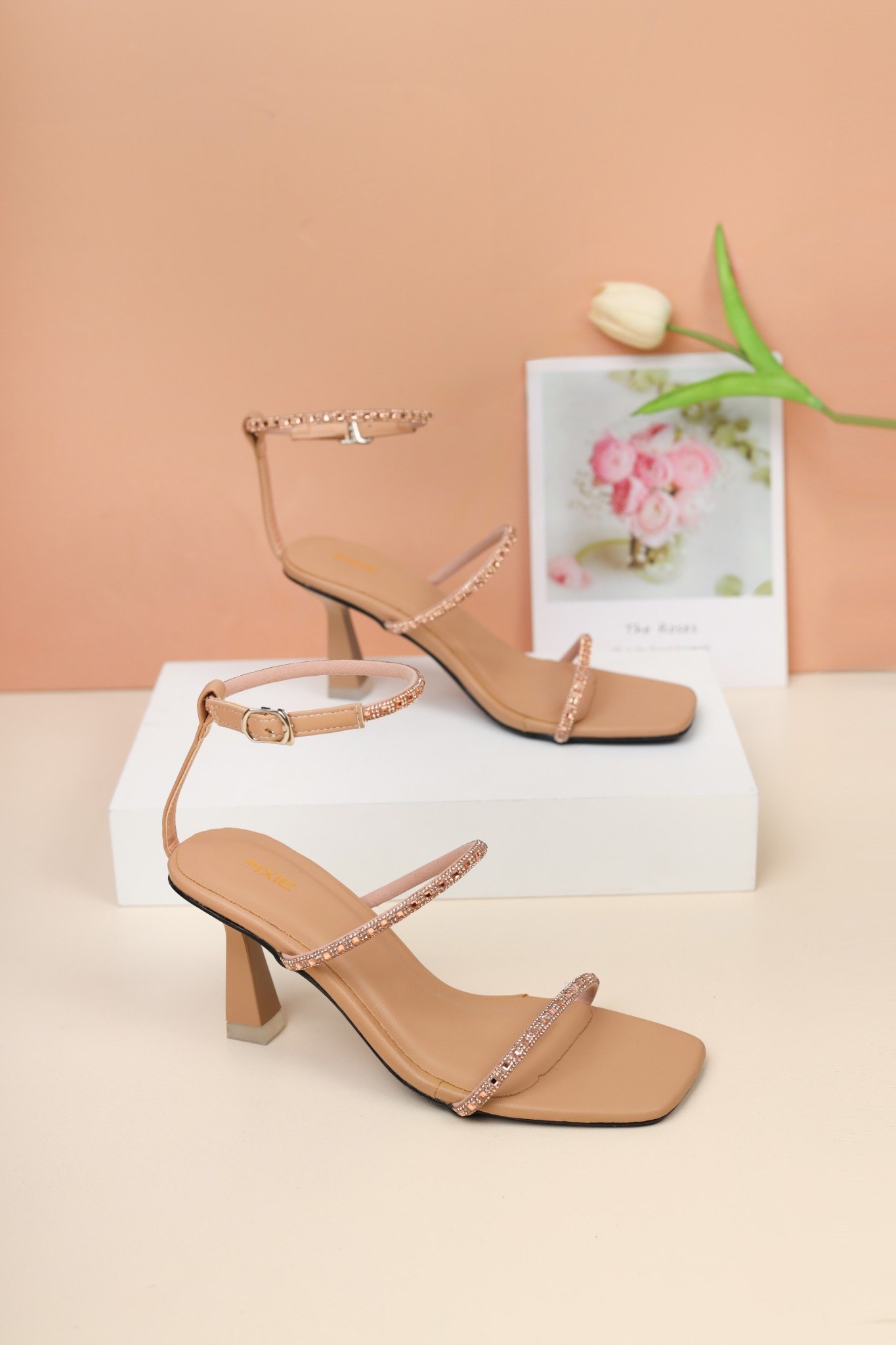 Giày Giày Sandal Cao Gót 8cm Hai Quai Đính Đá H291