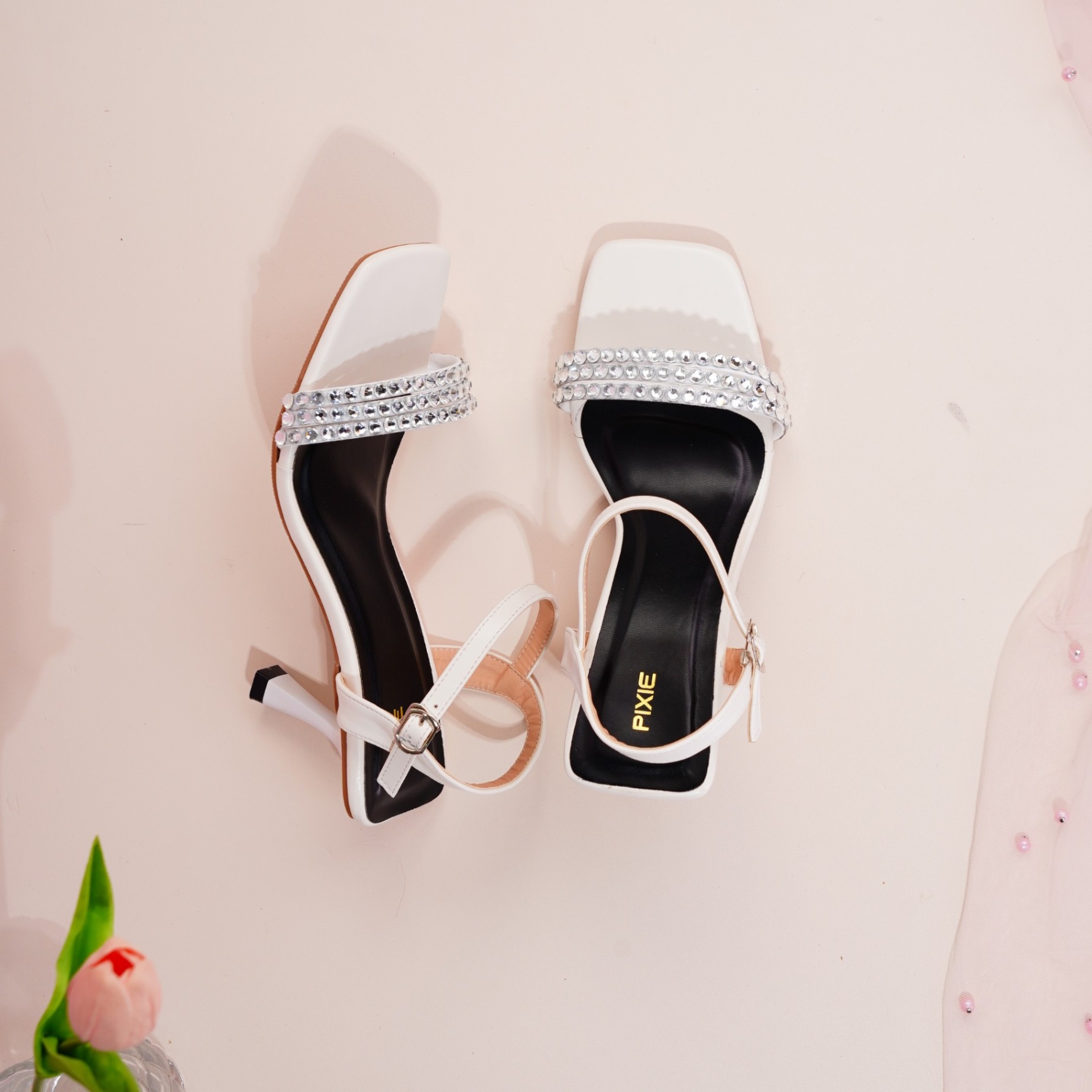 Giày Sandal Cao Gót 7cm Quai Đính Đá H305 - Pixie