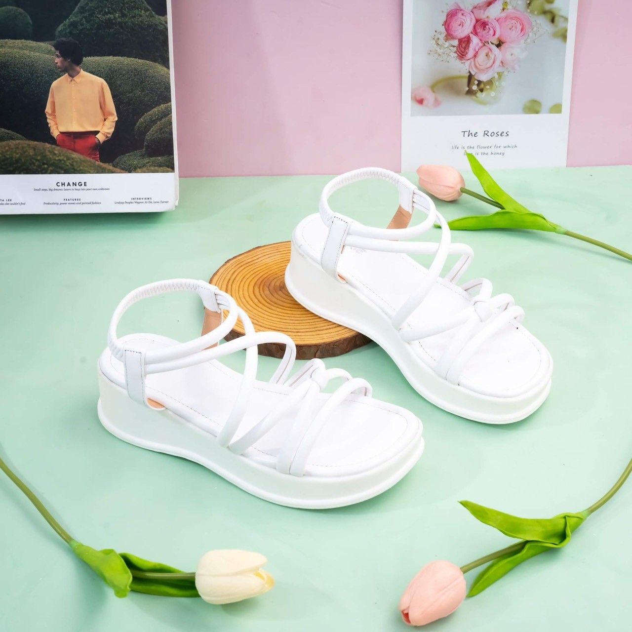 Giày Sandal Đế Xuồng 5cm Quai Chéo Hậu Thun H316