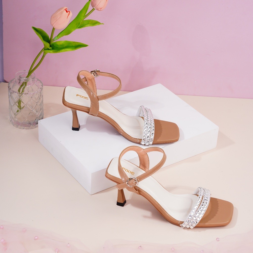 Giày Sandal Cao Gót 7cm Quai Đính Đá H305 - Pixie