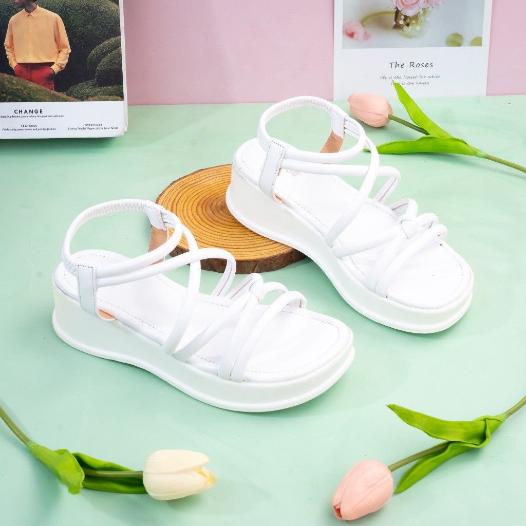 Giày Sandal Đế Xuồng 5cm Quai Chéo Hậu Thun H316