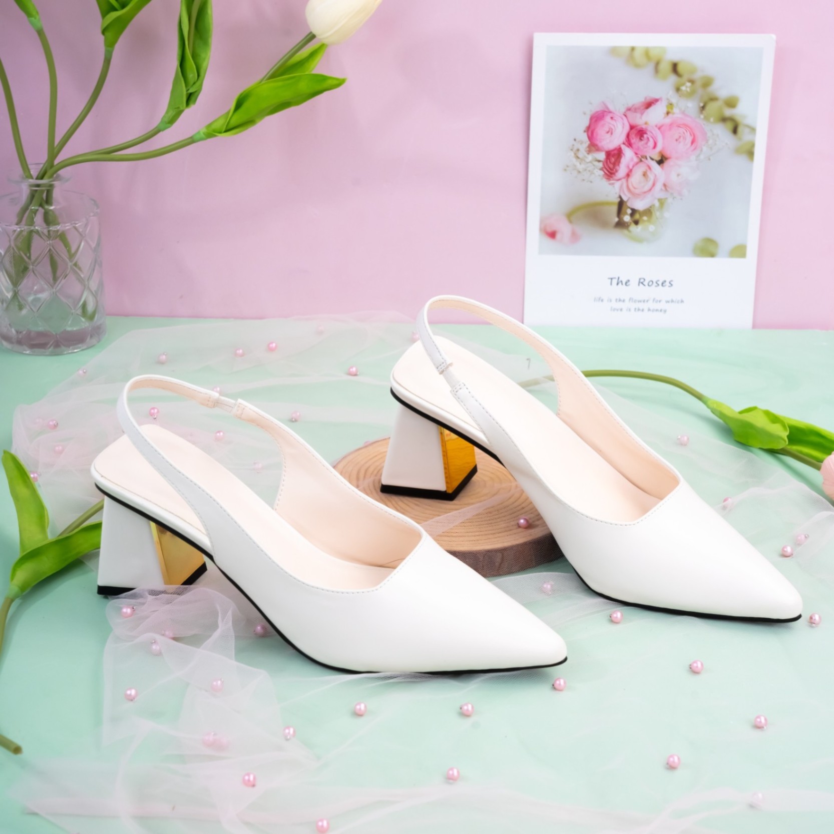 Giày Cao Gót 7cm SlingBack Gót Ốp Kim Loại X979