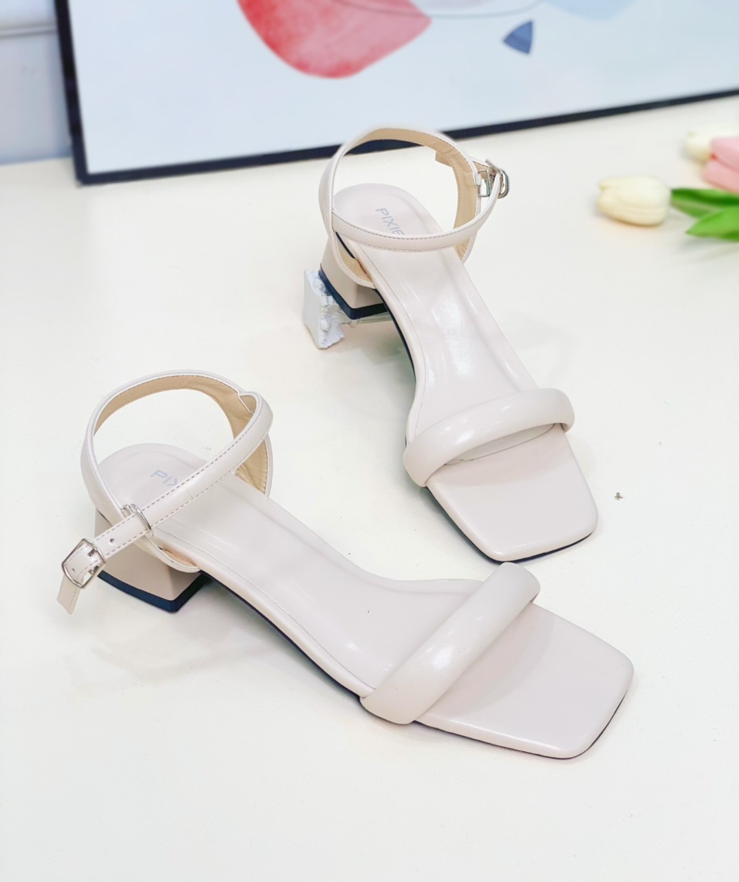 Giày Sandal 3cm Gót Trụ Mũi Vuông H333