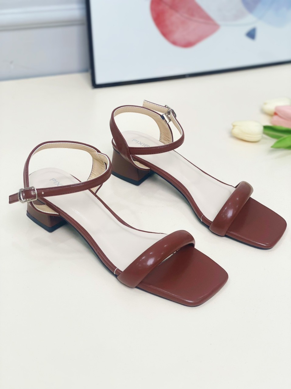 Giày Sandal 3cm Gót Trụ Mũi Vuông H333