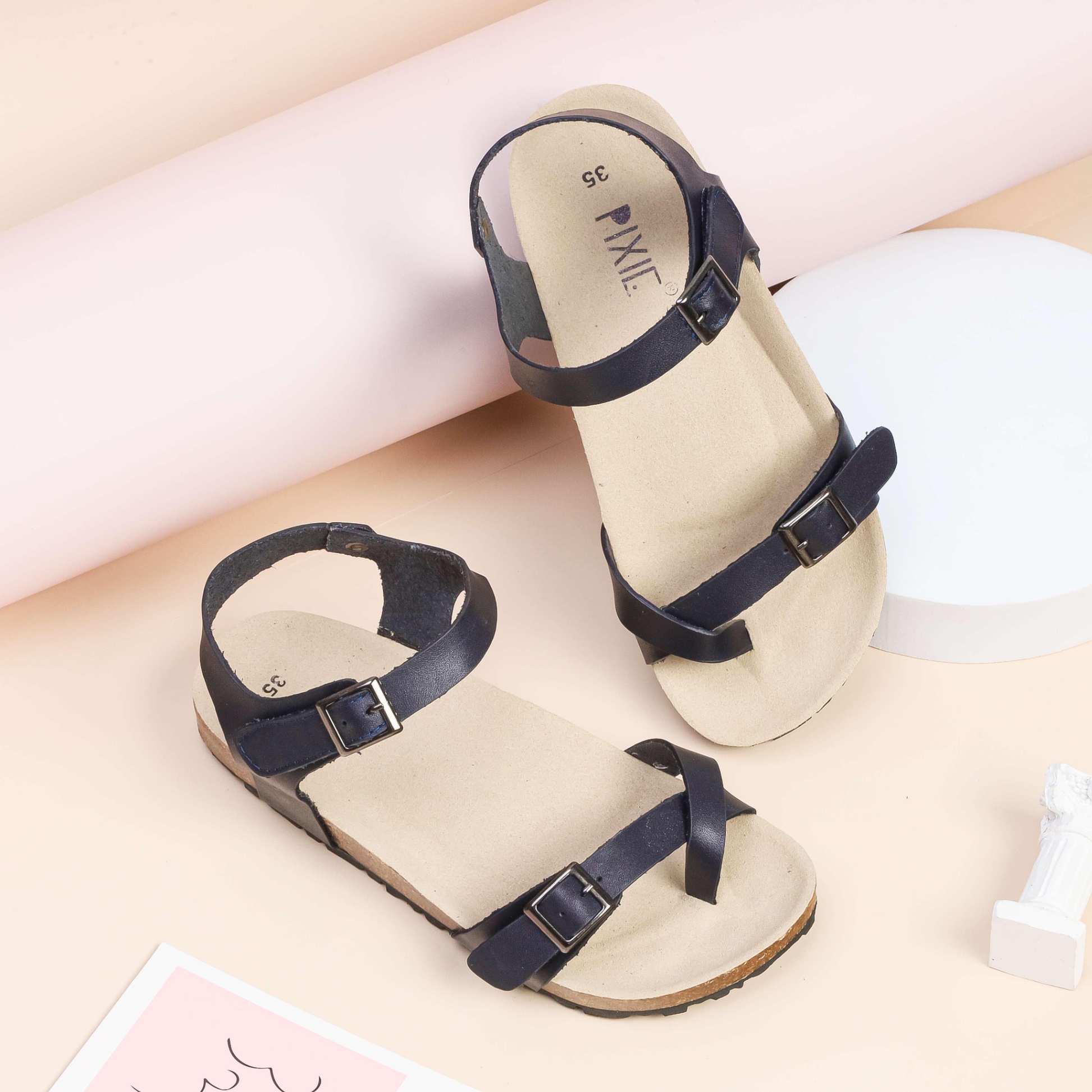 Giày Sandal Bệt Da Thật Quai Dán H086