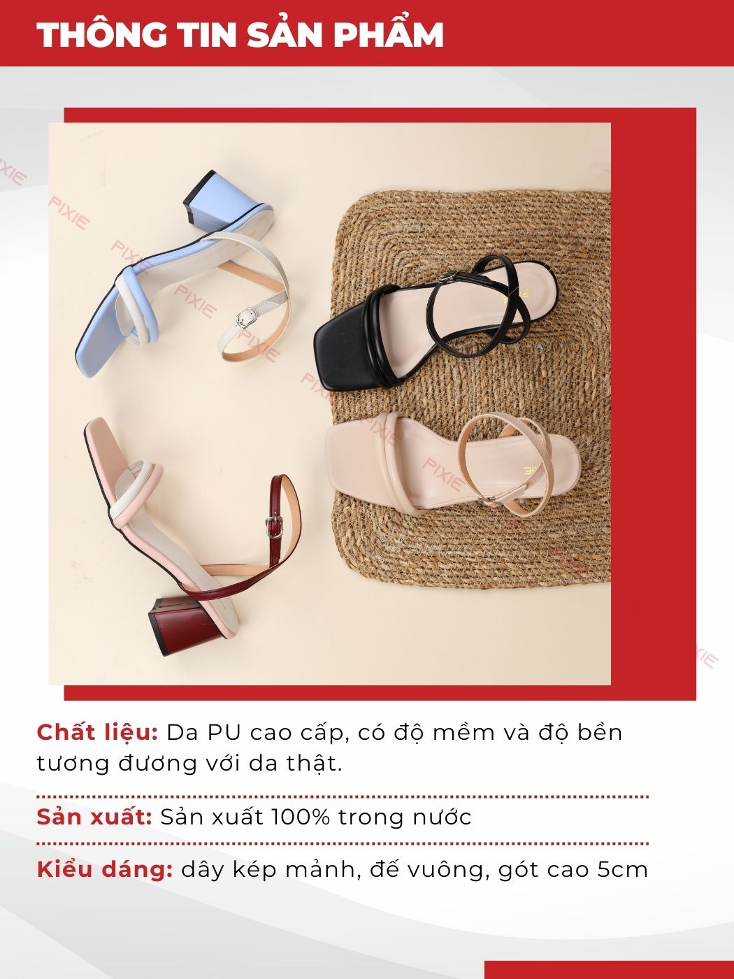 Giày Sandal Cao Gót 5cm Quai Chần Chỉ H295