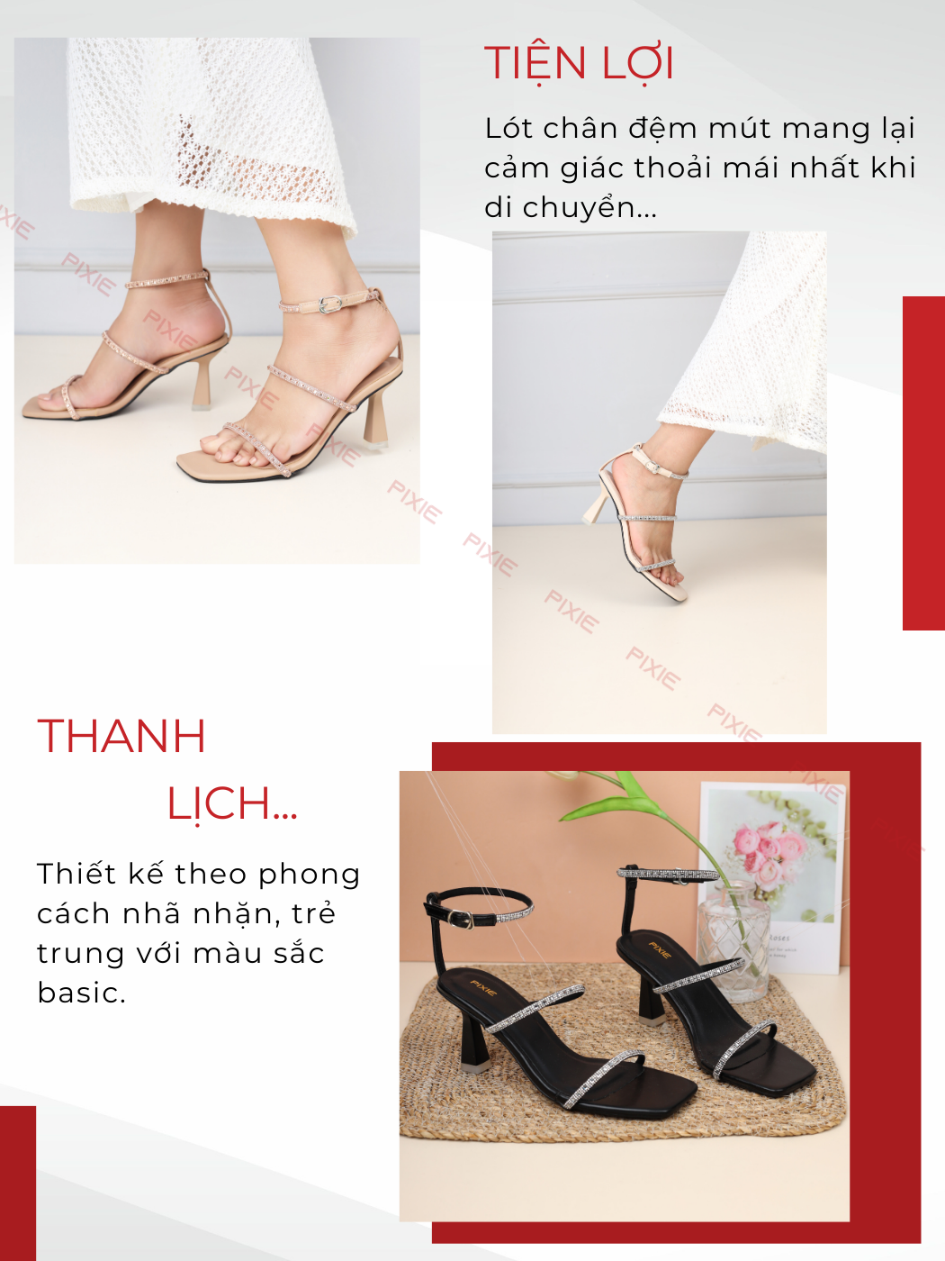 Giày Giày Sandal Cao Gót 8cm Hai Quai Đính Đá H291