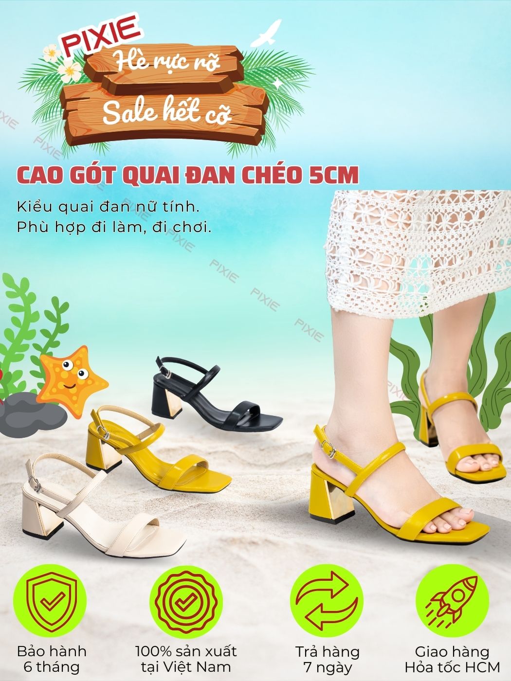 Giày Sandal Cao Gót 6cm Quai Ngang H287