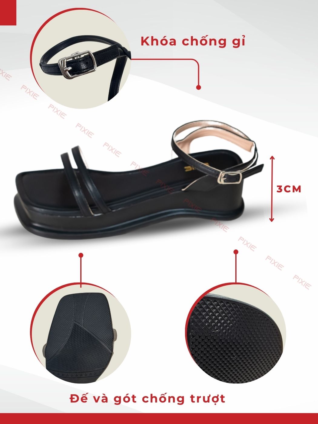 Giày Sandal Đế Xuồng 3cm Hai Quai Mảnh H286