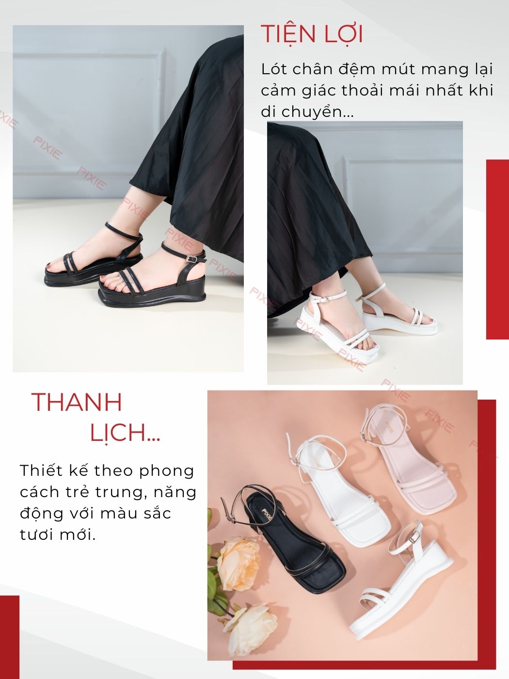 Giày Sandal Đế Xuồng 3cm Hai Quai Mảnh H286