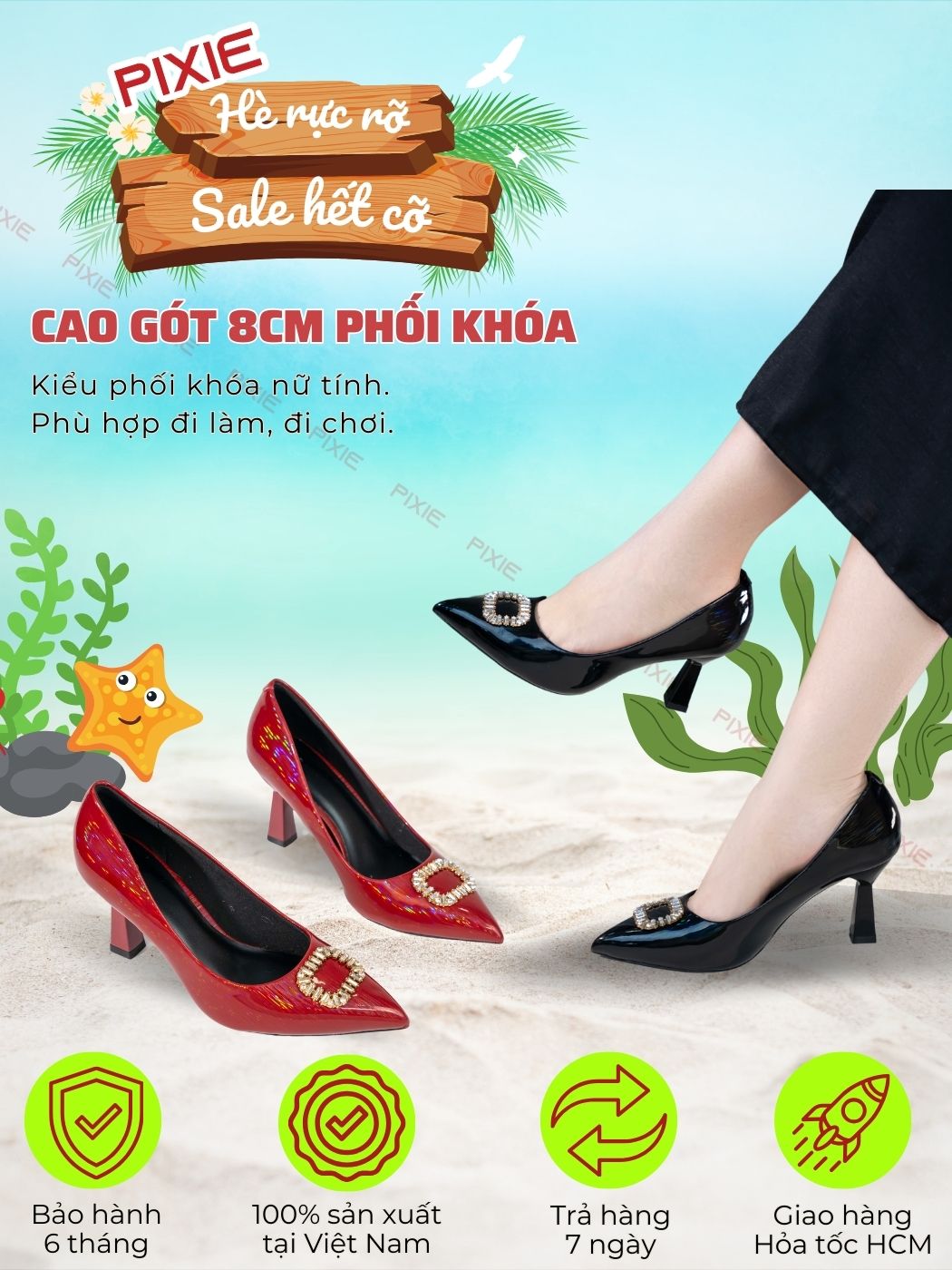 Giày Cao Gót 8cm Phối Khóa H271