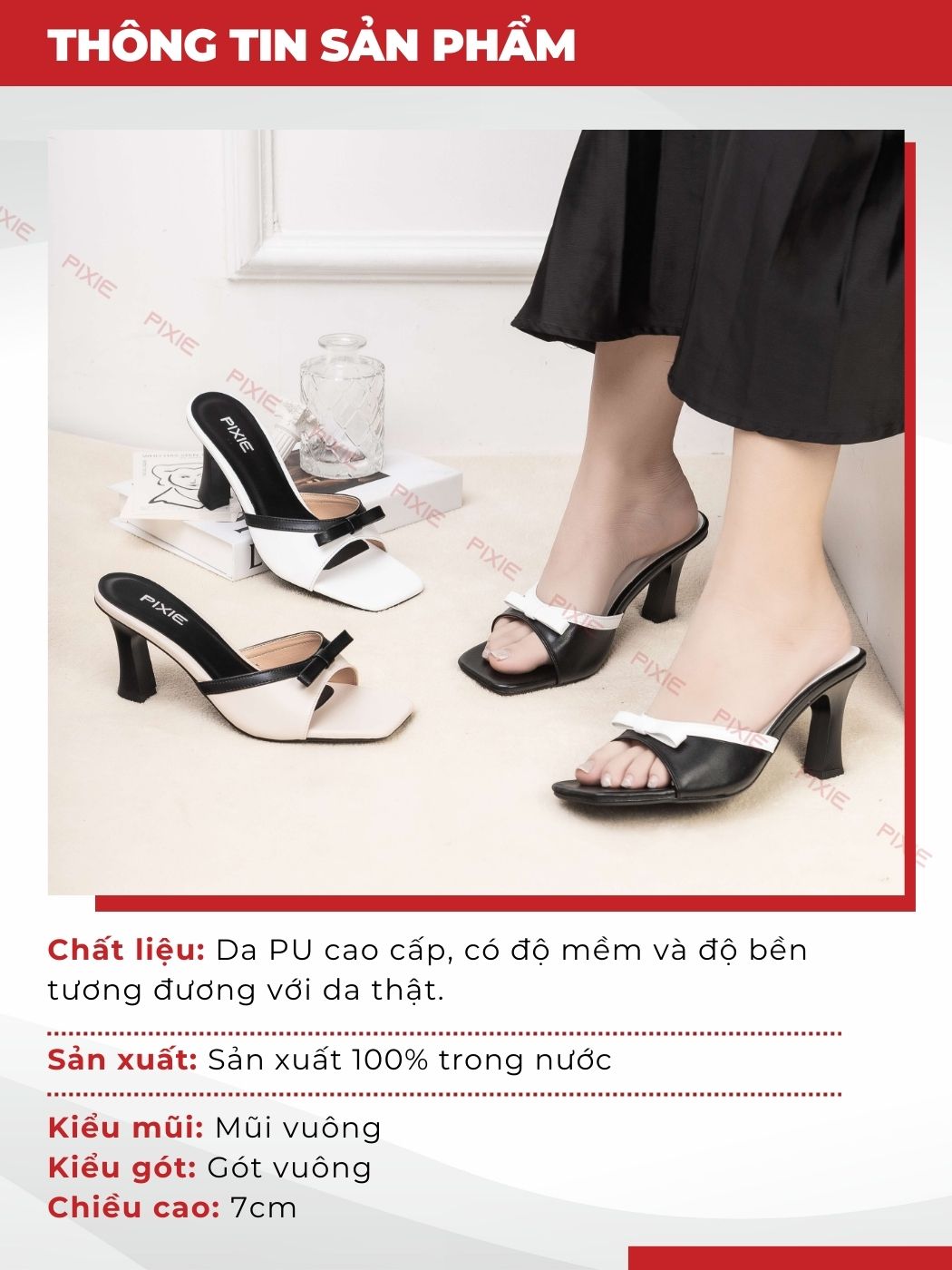 Guốc Cao Gót 7cm Phối Nơ E235