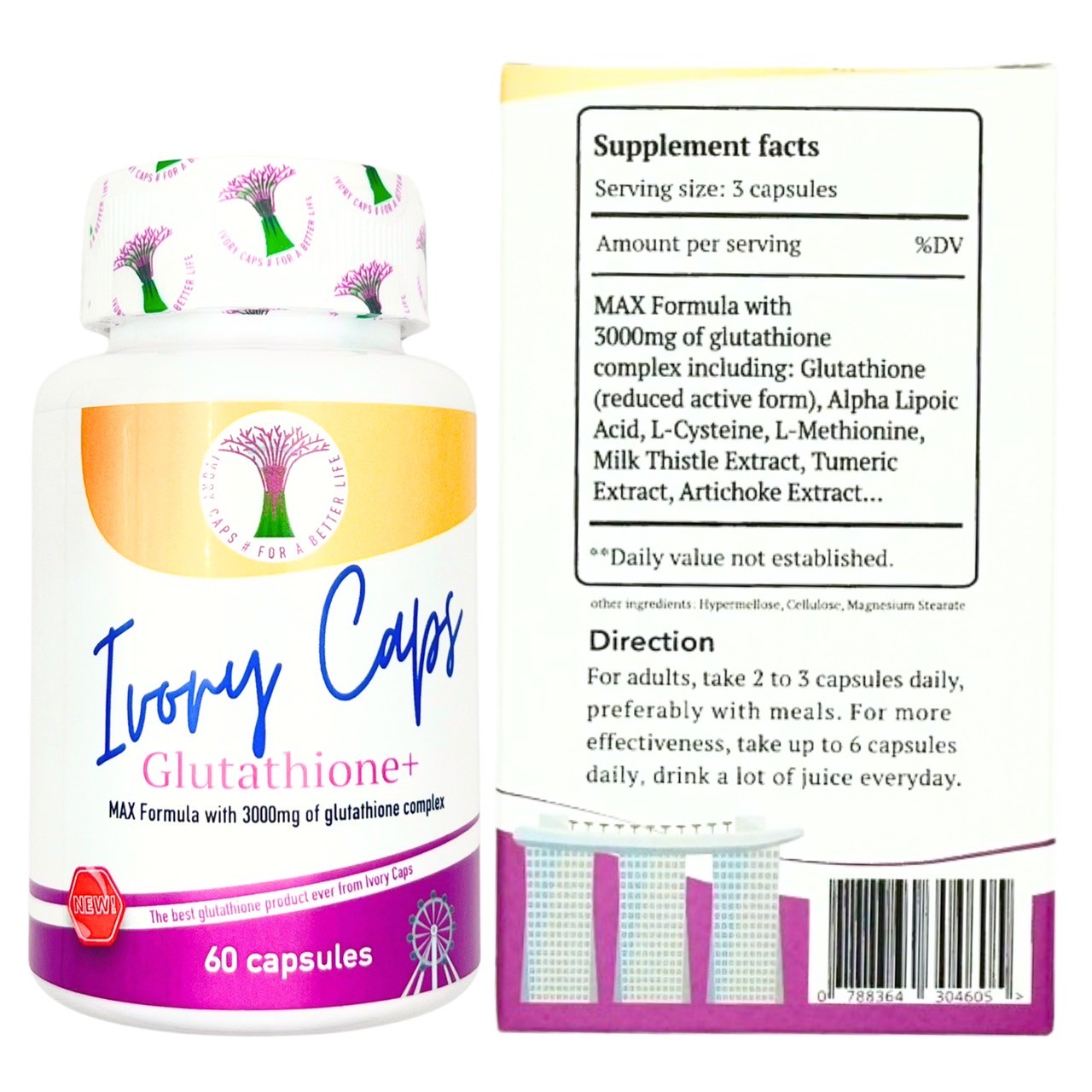 Viên uống trắng da Ivory Caps Glutathione+ 3000mg phiên bản mới 60 viên