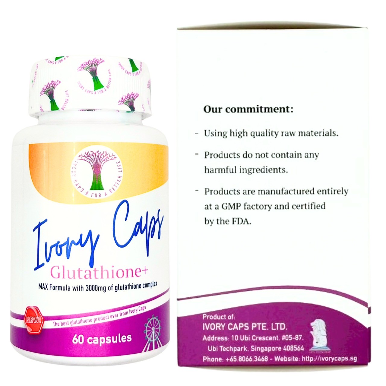 Viên uống trắng da Ivory Caps Glutathione+ 3000mg phiên bản mới 60 viên