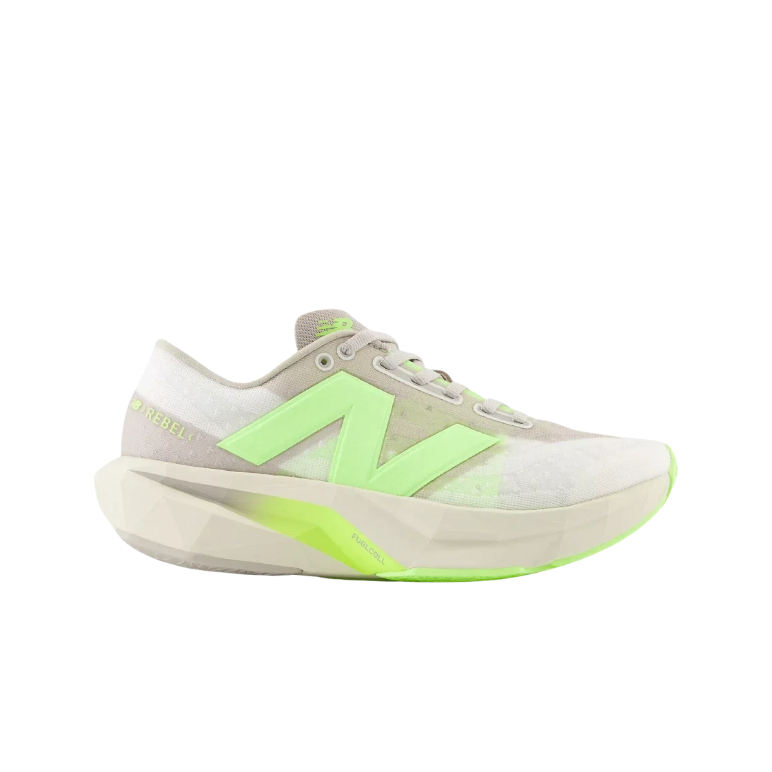 (W) New Balance Fuelcell Rebel v4 Moonrock Bleached Lime Glow - D Wide