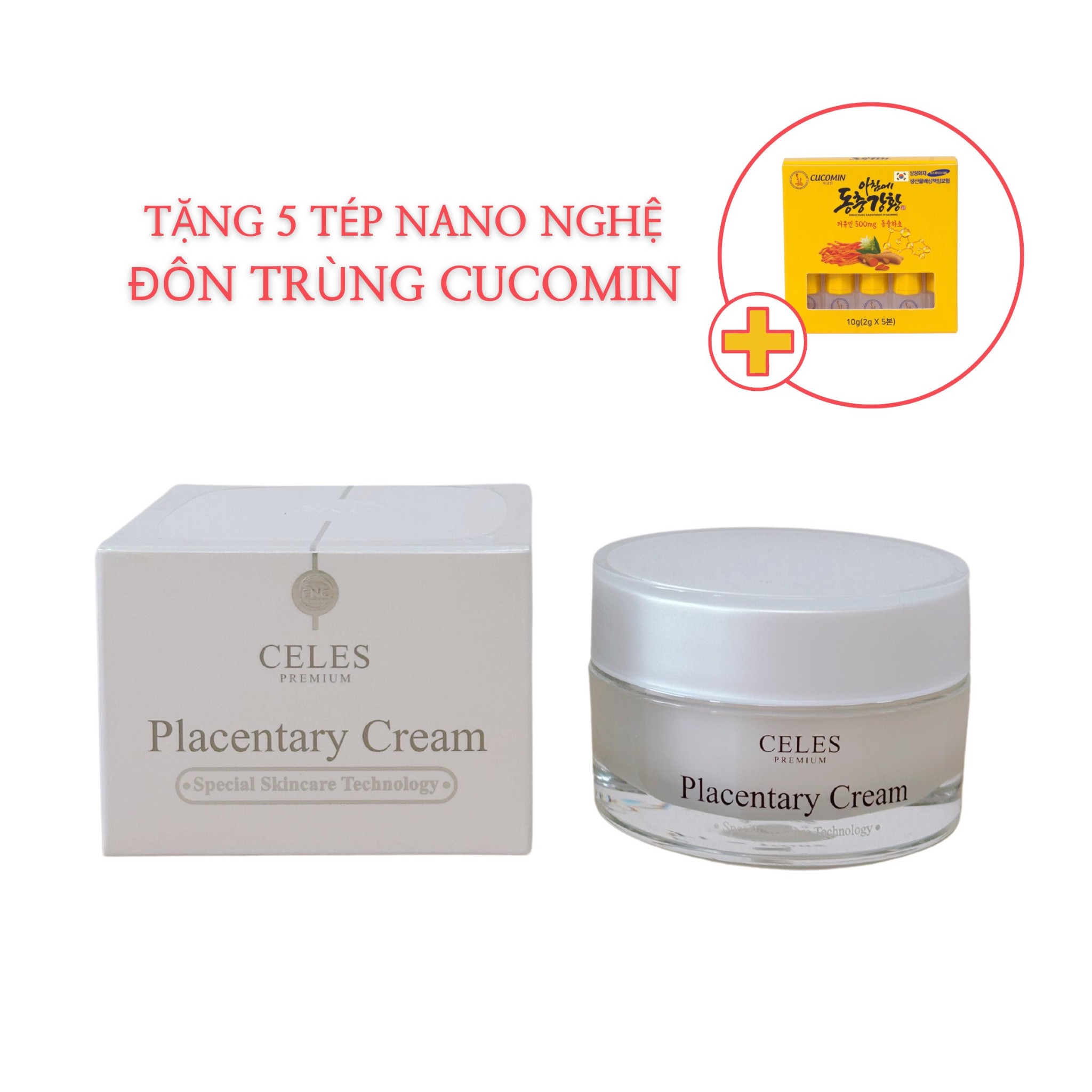 Kem Nhau Thai Cừu Celes Placentary Cream Premium 50g + Tặng 5 tép Nano Nghệ Đông Trùng Cucomin