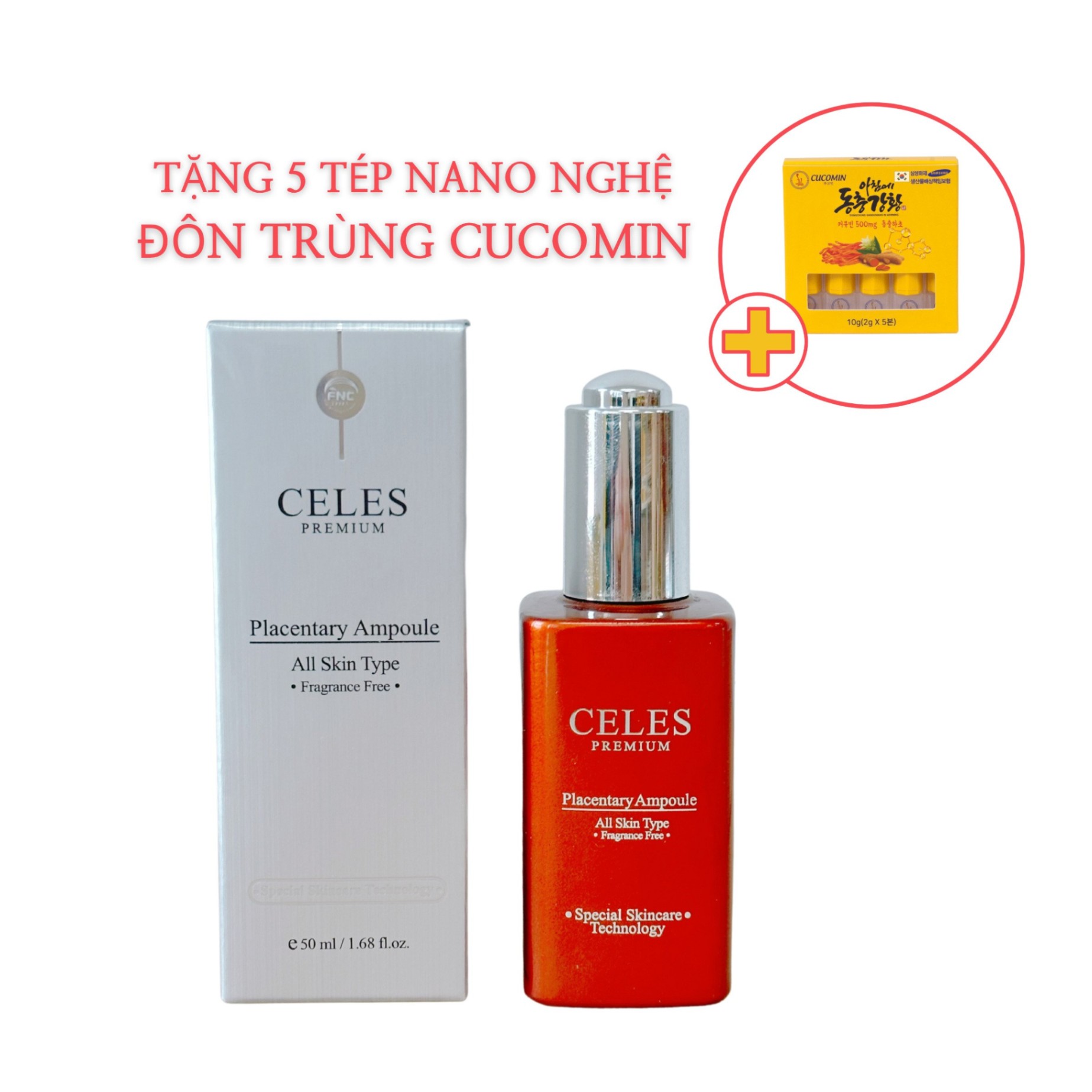 Serum Nhau Thai Cừu Celes Placentary Ampoule Premium 50ml + Tặng 5 tép Nano Nghệ Đông Trùng Cucomin