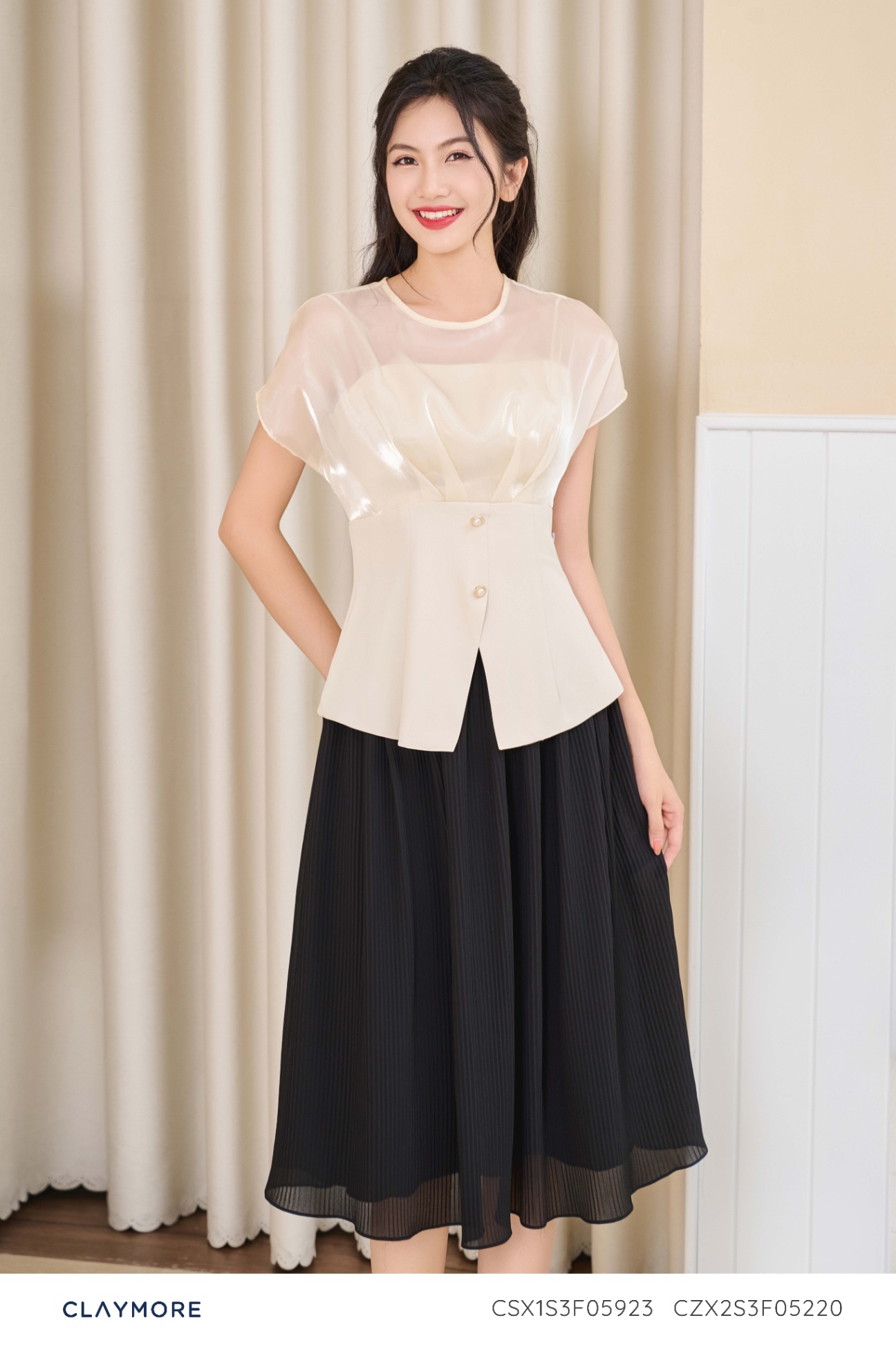 Áo peplum màu trắng phối hoa ASM17-03 | Thời trang công sở K&K Fashion
