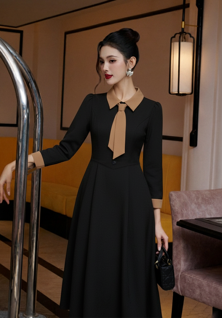 Đầm dài tay phối cổ