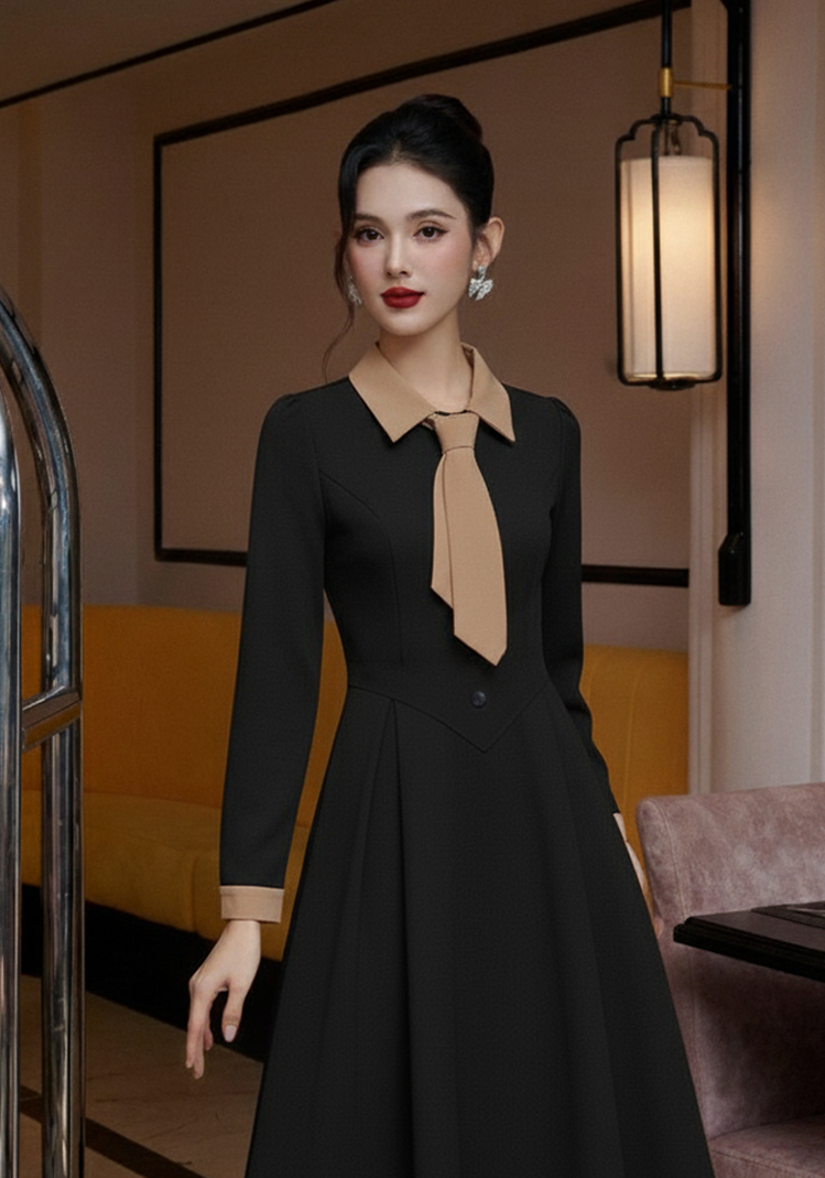 Đầm dài tay phối cổ