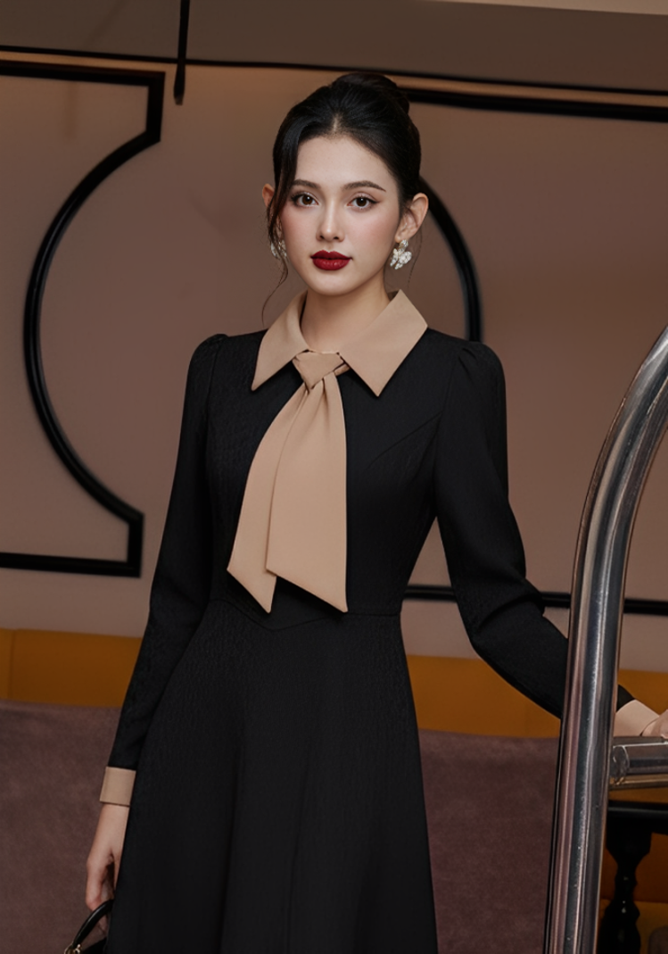 Đầm dài tay phối cổ