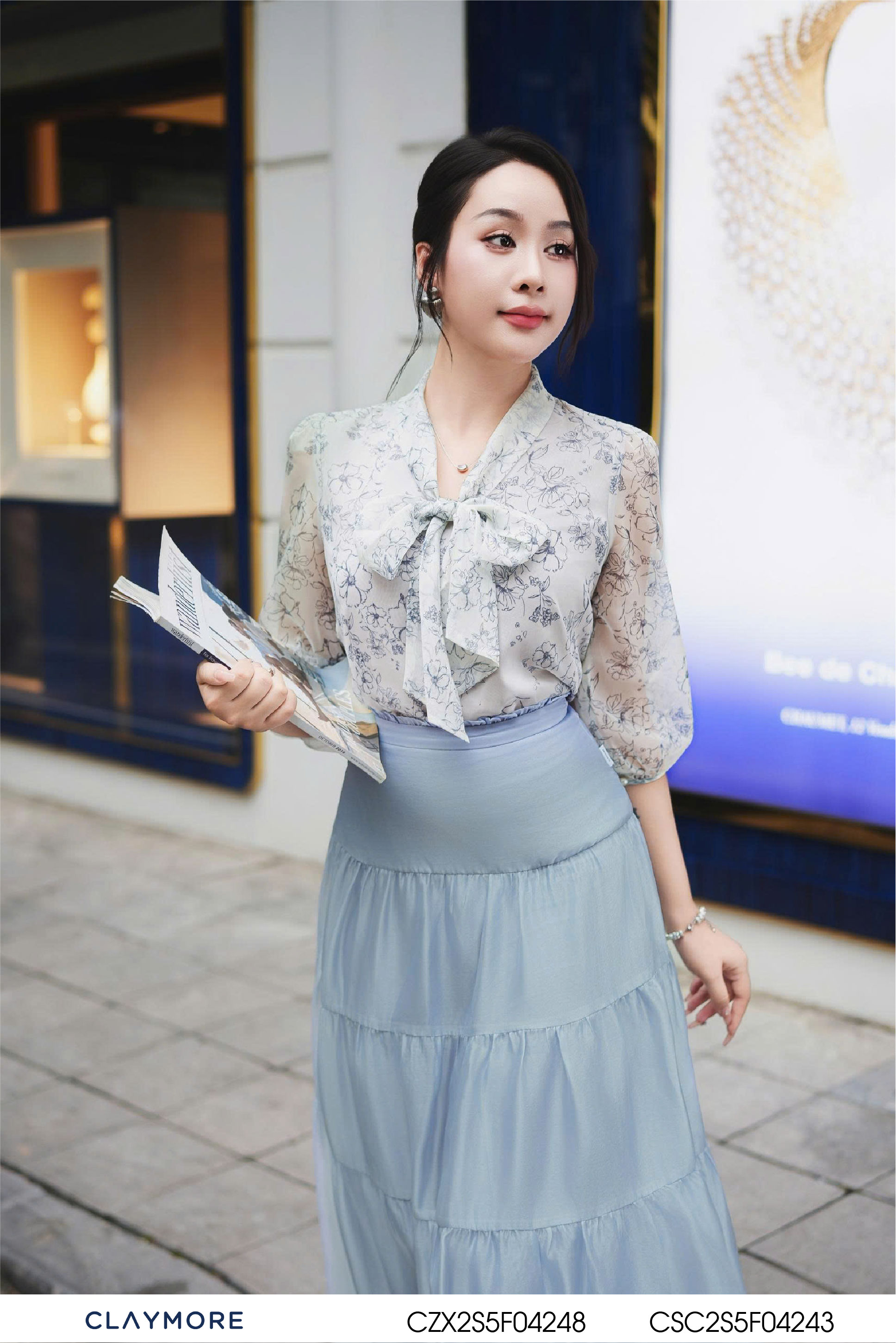 Sơ mi cổ nơ tay lỡ