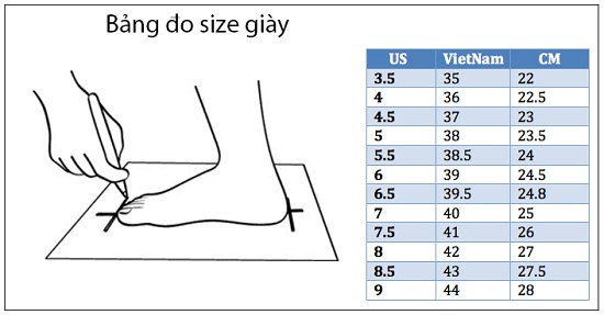 Bảng đo size giày chuẩn