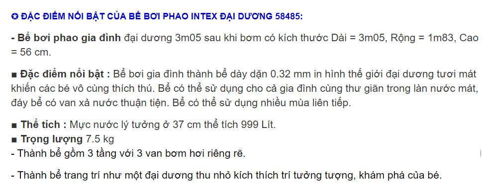 BỂ BƠI PHAO INTEX ĐẠI DƯƠNG 58485