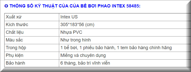 BỂ BƠI PHAO INTEX ĐẠI DƯƠNG 58485