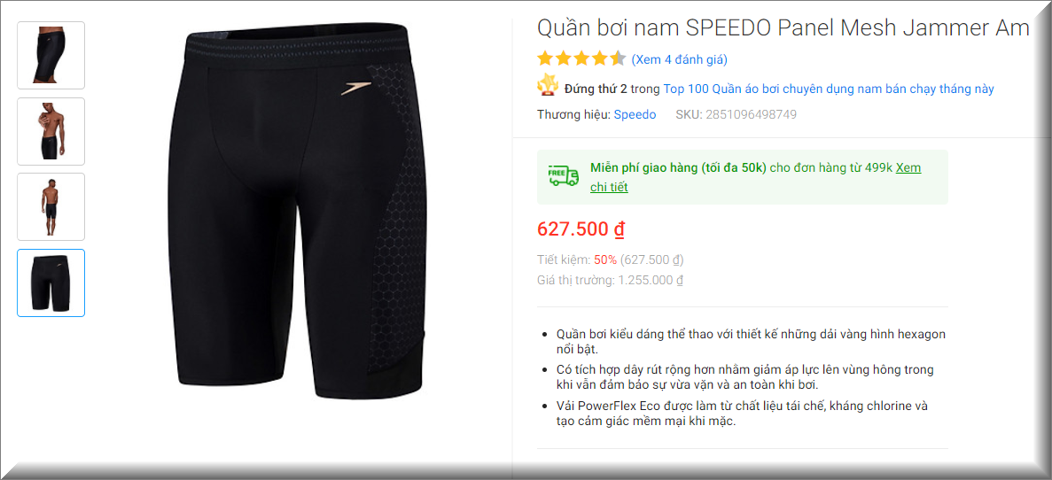 Quần bơi nam SPEEDO Panel Mesh Jammer Am