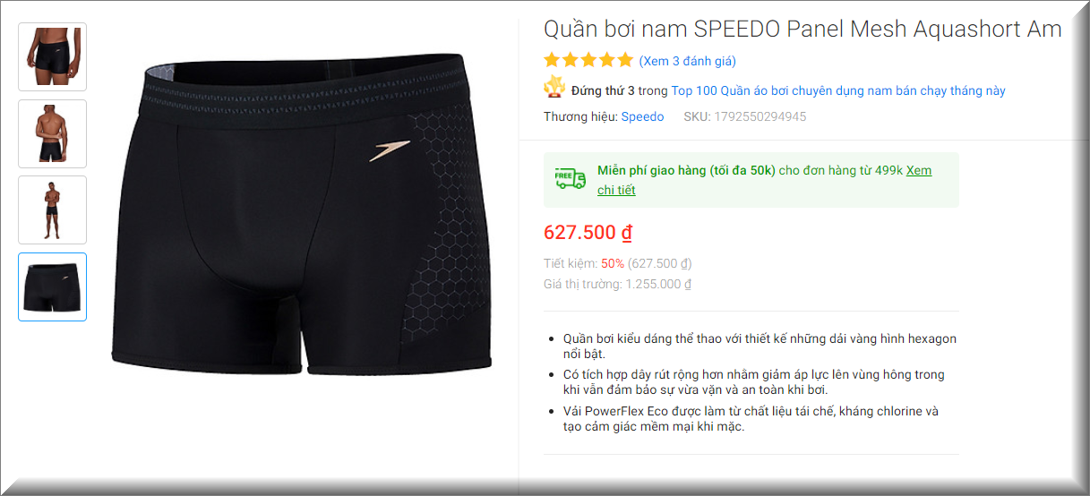 Quần bơi nam SPEEDO Panel Mesh Aquashort Am