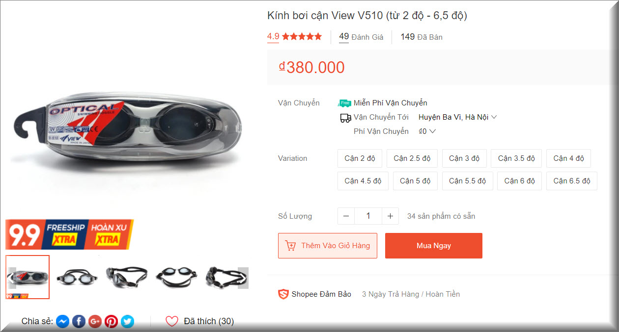 Review Kính Bơi Cận View V510 - Kính bơi cận chống tia UV tốt nhất hiện nay