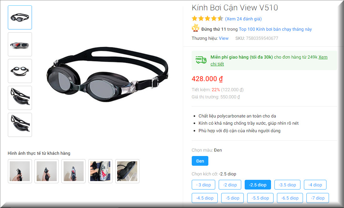 Review Kính Bơi Cận View V510 - Kính bơi cận chống tia UV tốt nhất hiện nay