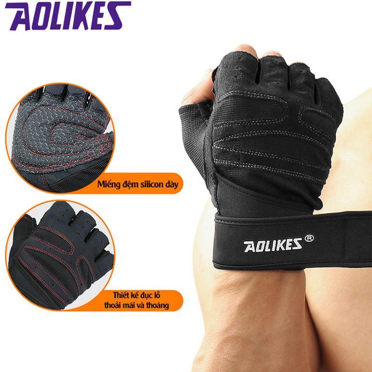 Găng tay tập gym nửa ngón 2 in 1 Aolikes A109